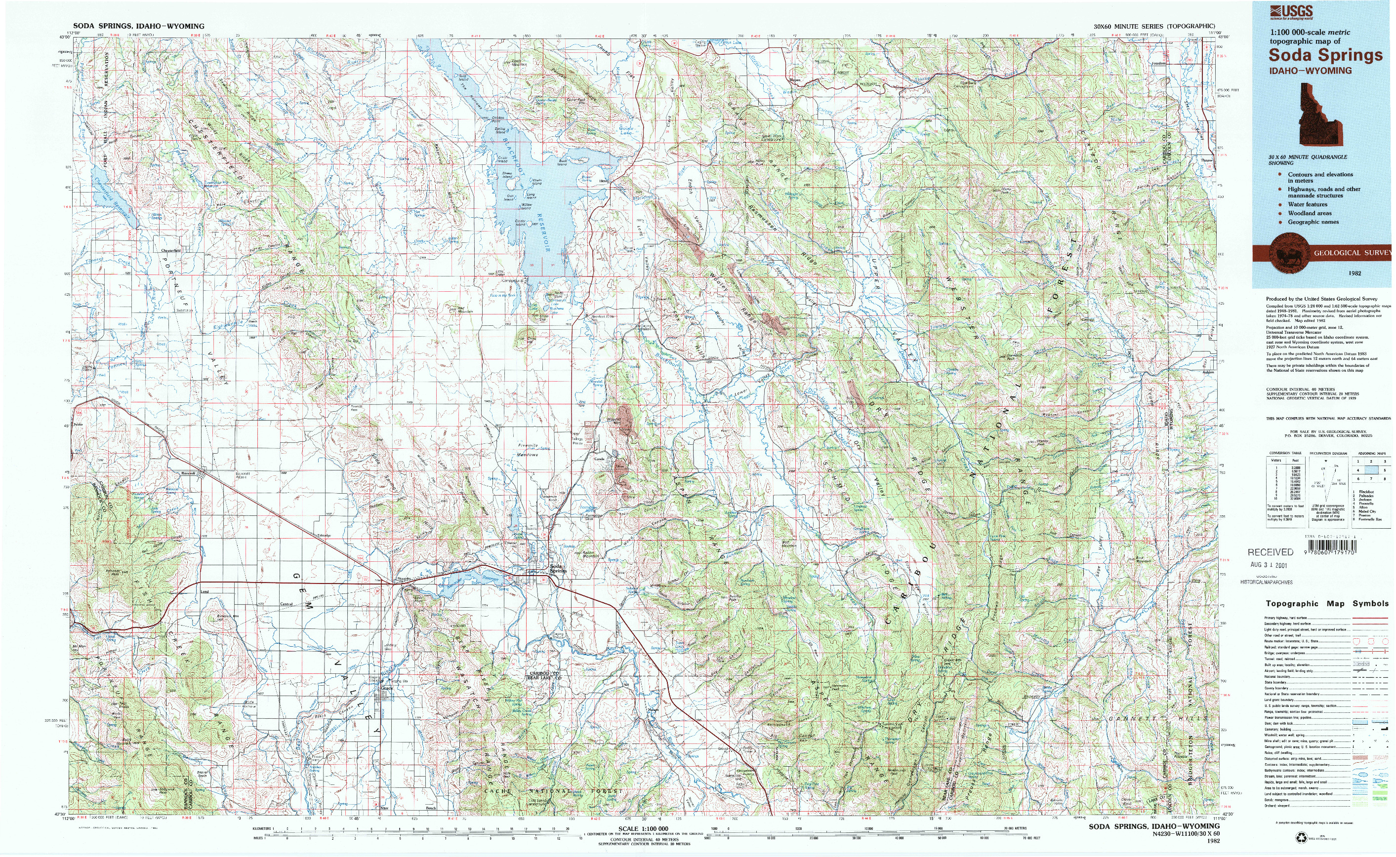 USGS 1:100000-SCALE QUADRANGLE FOR SODA SPRINGS, ID 1982