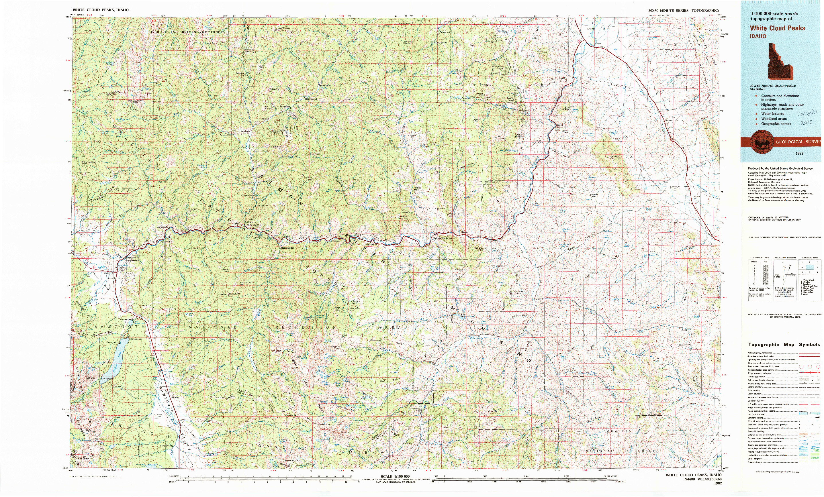 USGS 1:100000-SCALE QUADRANGLE FOR WHITE CLOUD PEAKS, ID 1982