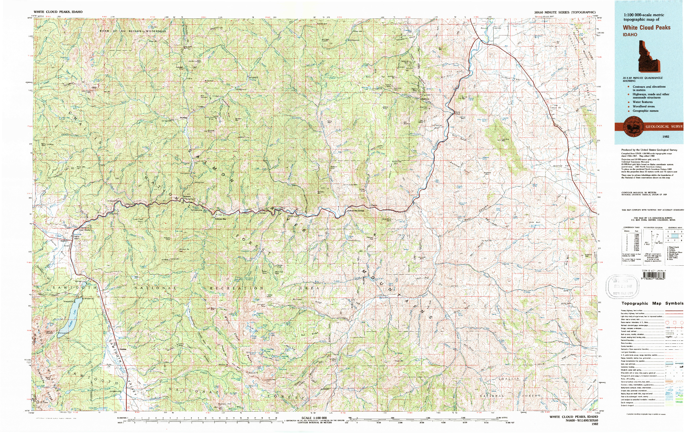 USGS 1:100000-SCALE QUADRANGLE FOR WHITE CLOUD PEAKS, ID 1982