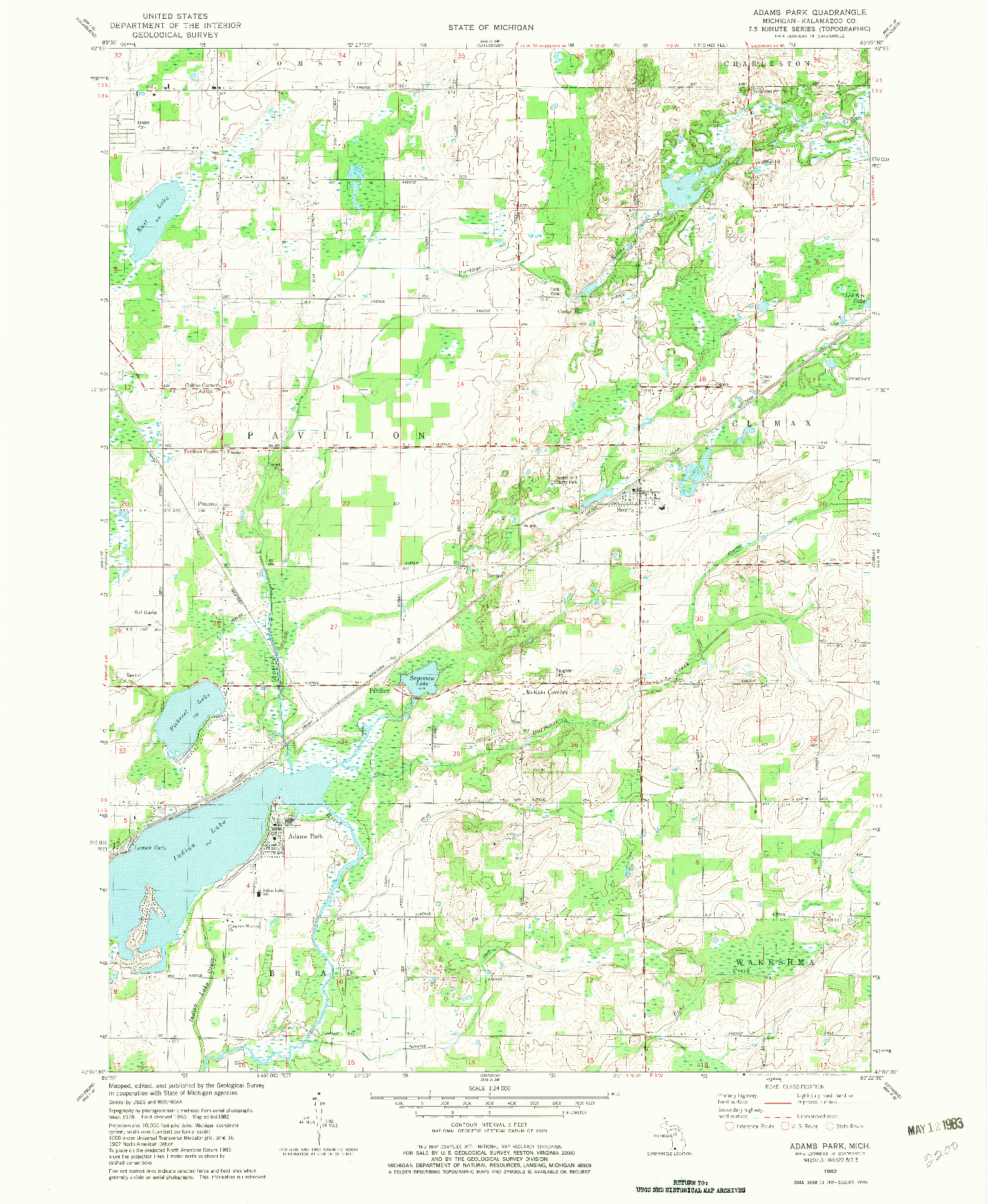 USGS 1:24000-SCALE QUADRANGLE FOR ADAMS PARK, MI 1982