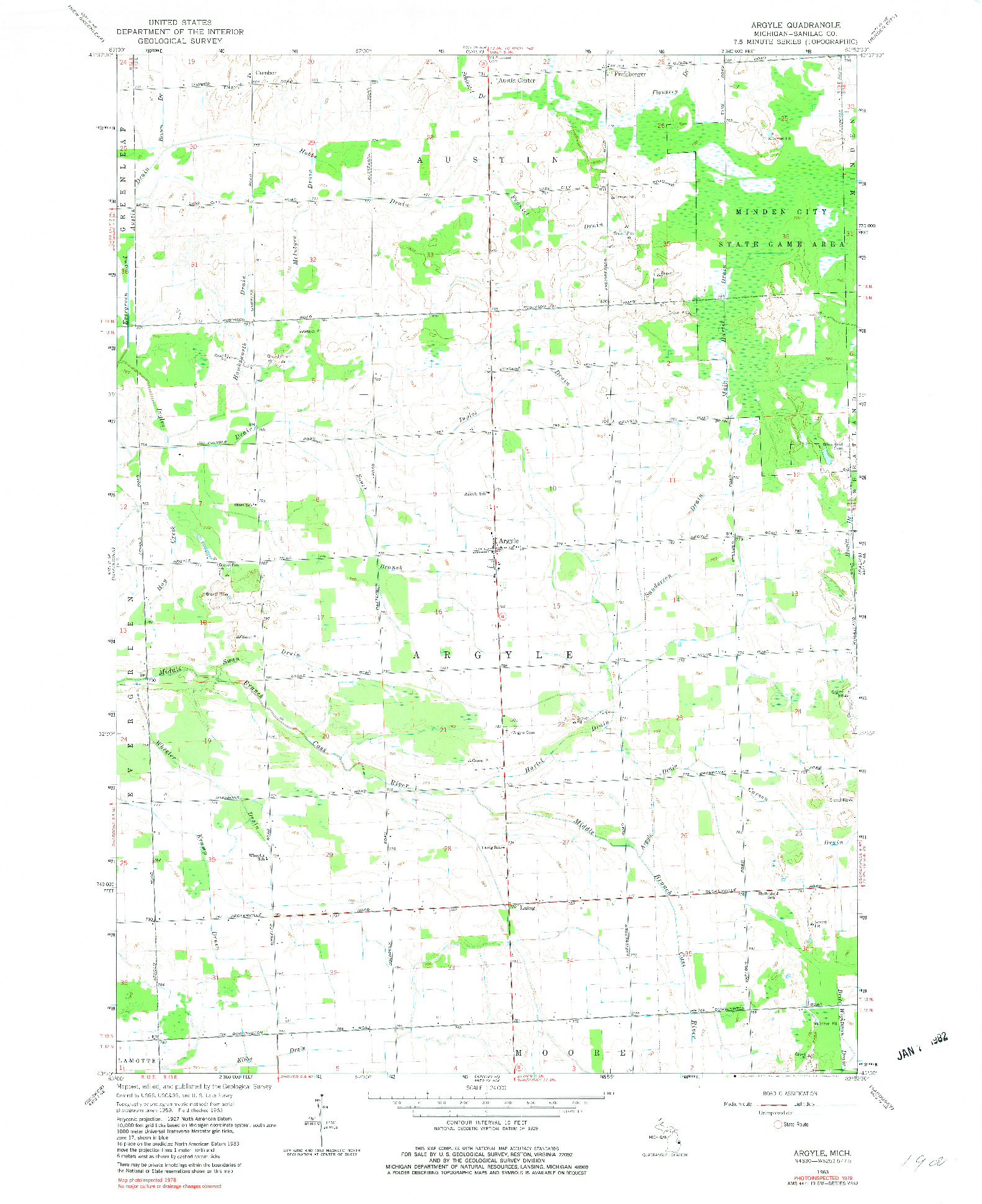 USGS 1:24000-SCALE QUADRANGLE FOR ARGYLE, MI 1963