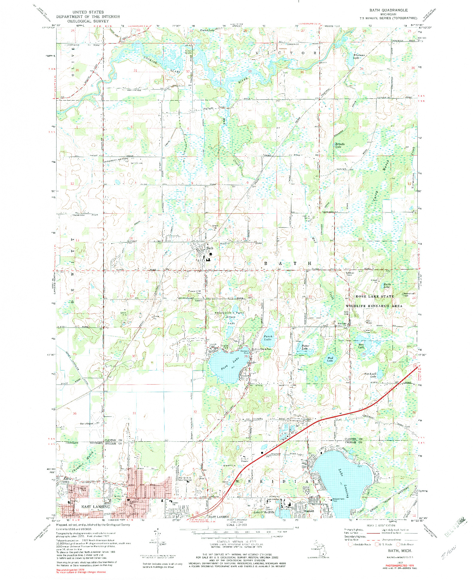 USGS 1:24000-SCALE QUADRANGLE FOR BATH, MI 1972