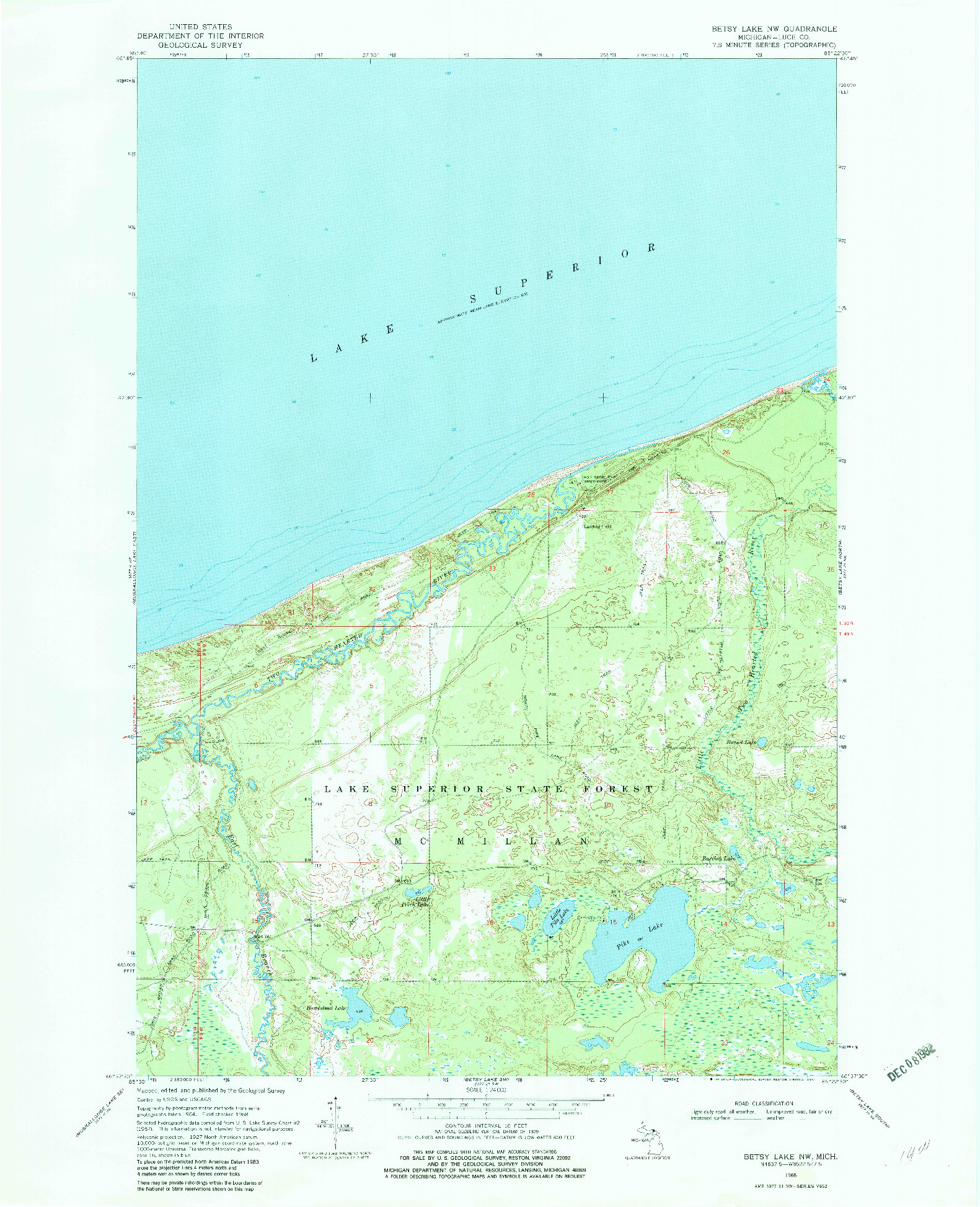 USGS 1:24000-SCALE QUADRANGLE FOR BETSY LAKE NW, MI 1968