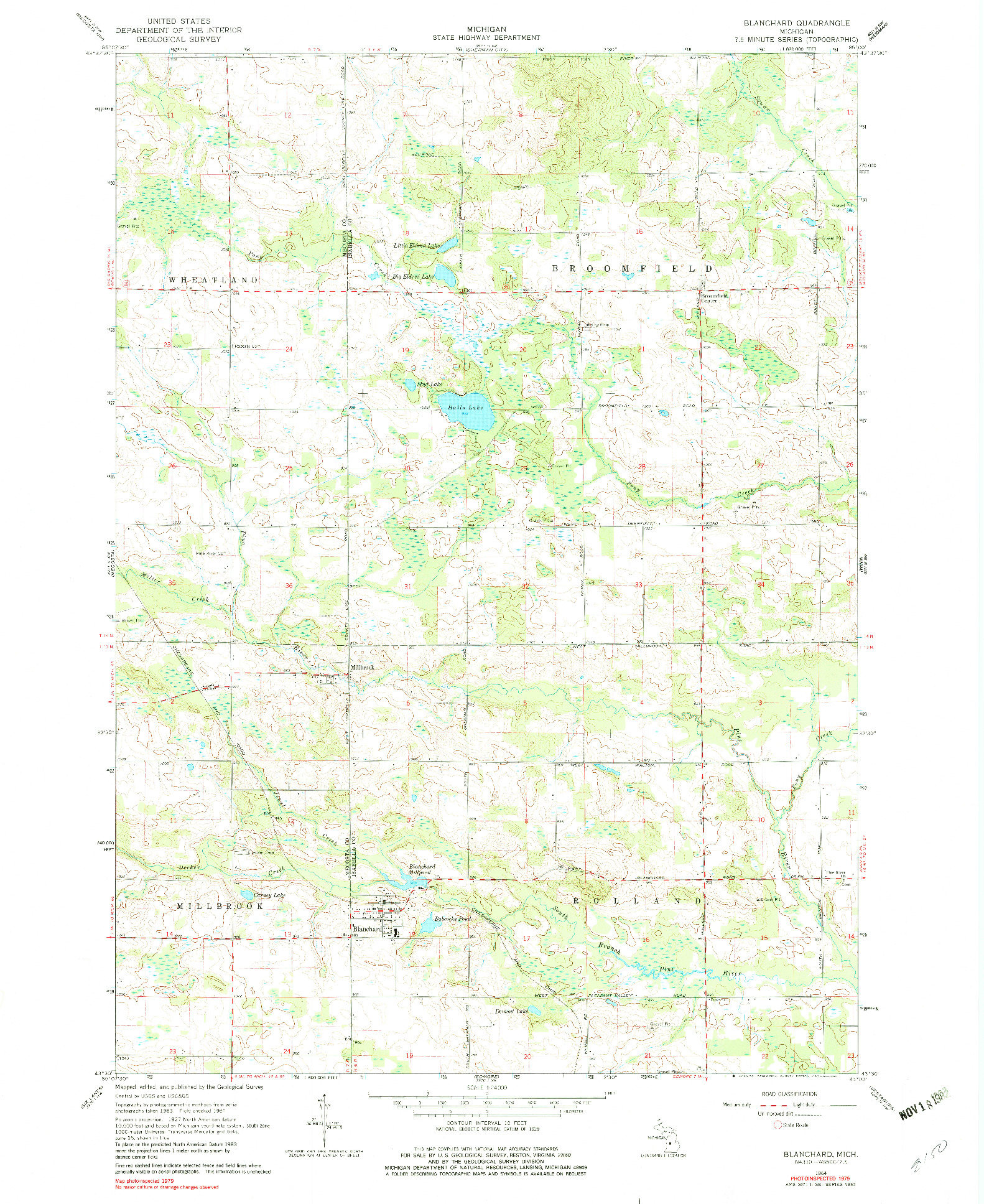 USGS 1:24000-SCALE QUADRANGLE FOR BLANCHARD, MI 1964