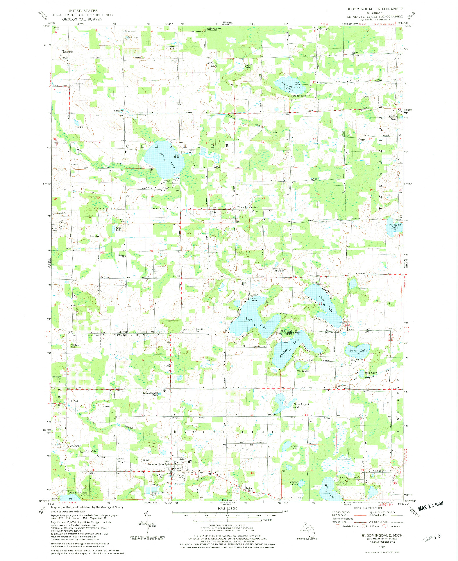 USGS 1:24000-SCALE QUADRANGLE FOR BLOOMINGDALE, MI 1981