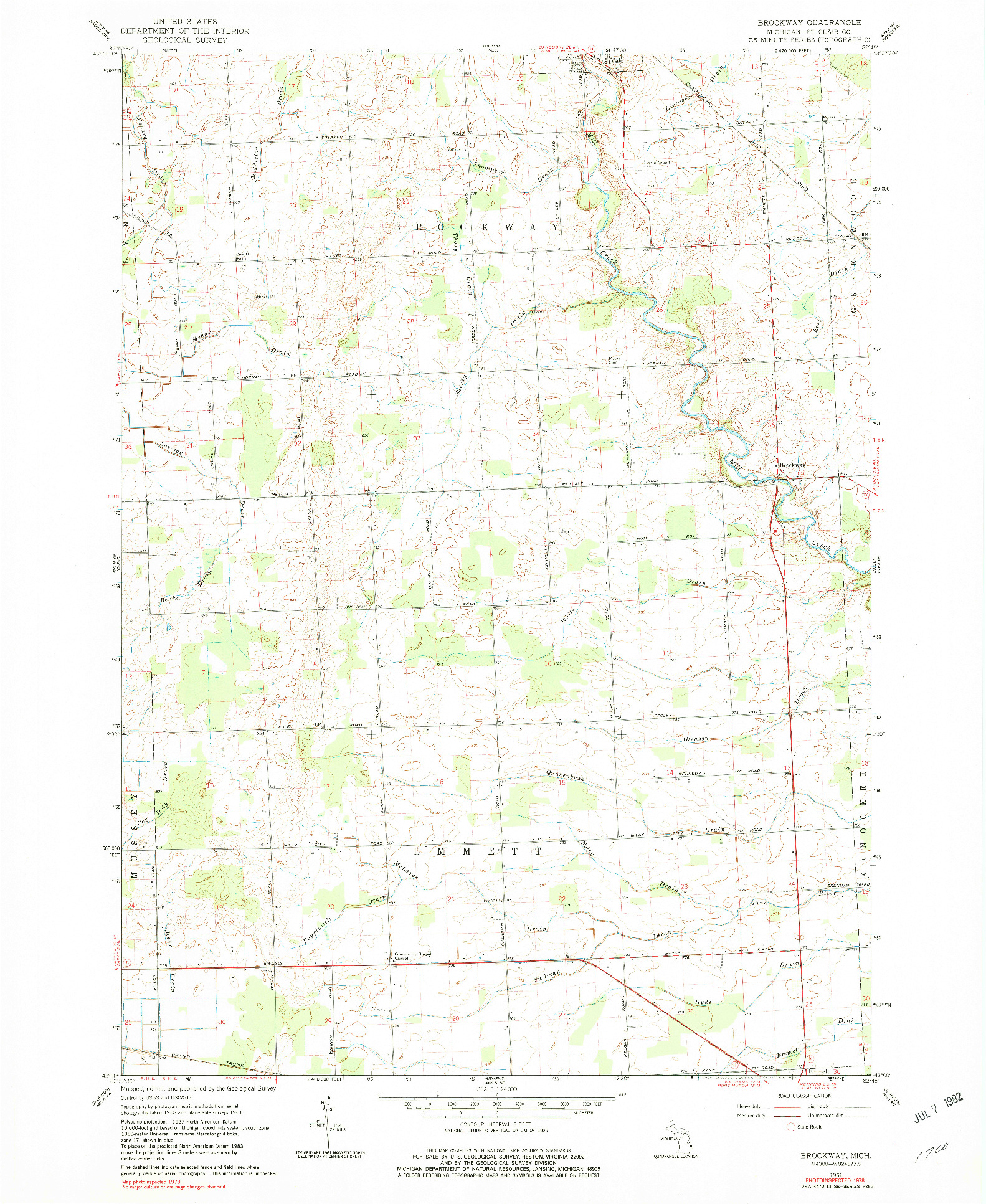 USGS 1:24000-SCALE QUADRANGLE FOR BROCKWAY, MI 1961