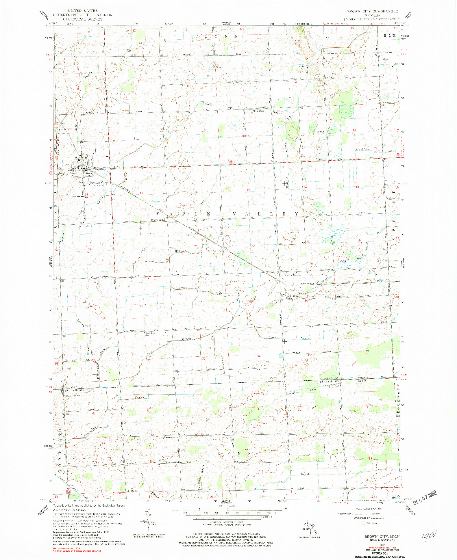 USGS 1:24000-SCALE QUADRANGLE FOR BROWN CITY, MI 1961