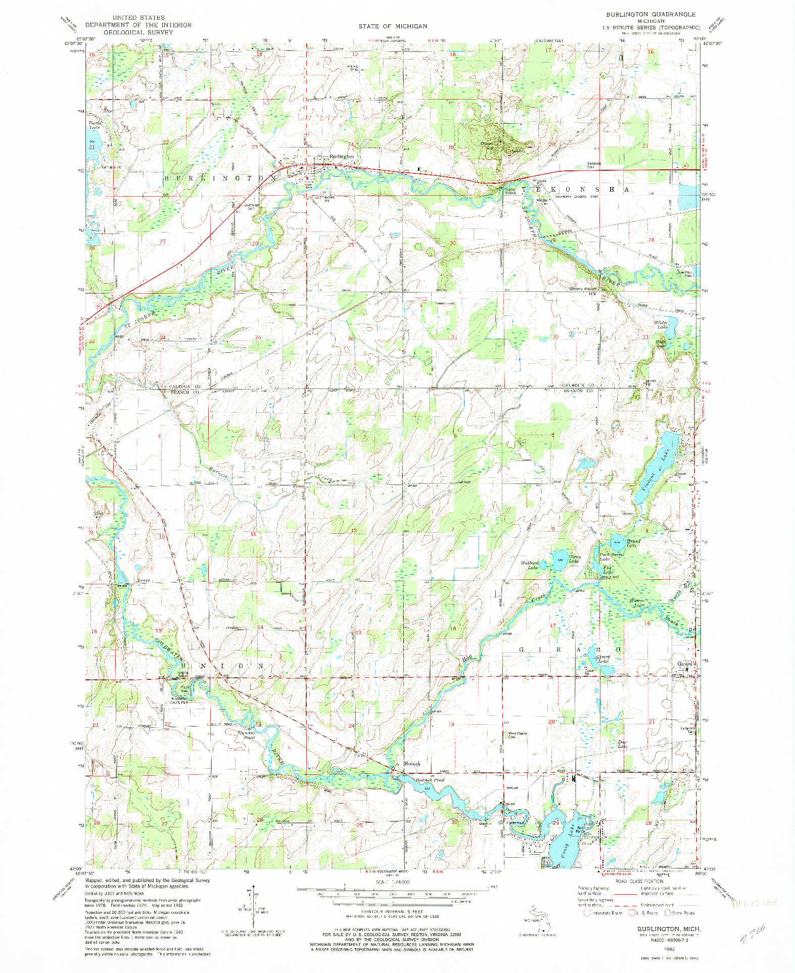 USGS 1:24000-SCALE QUADRANGLE FOR BURLINGTON, MI 1982