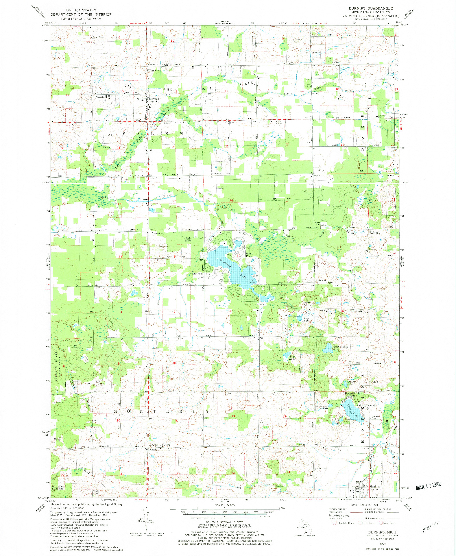 USGS 1:24000-SCALE QUADRANGLE FOR BURNIPS, MI 1981