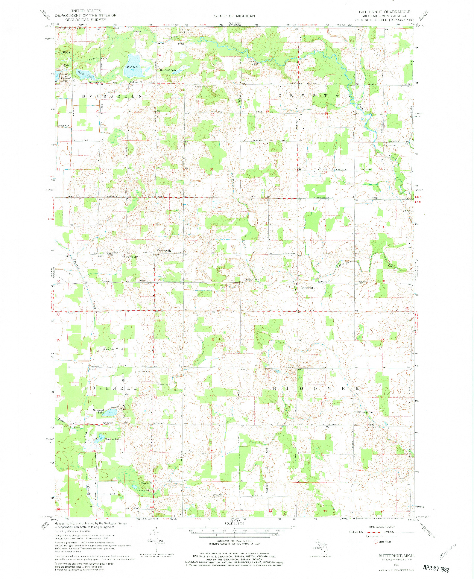 USGS 1:24000-SCALE QUADRANGLE FOR BUTTERNUT, MI 1967