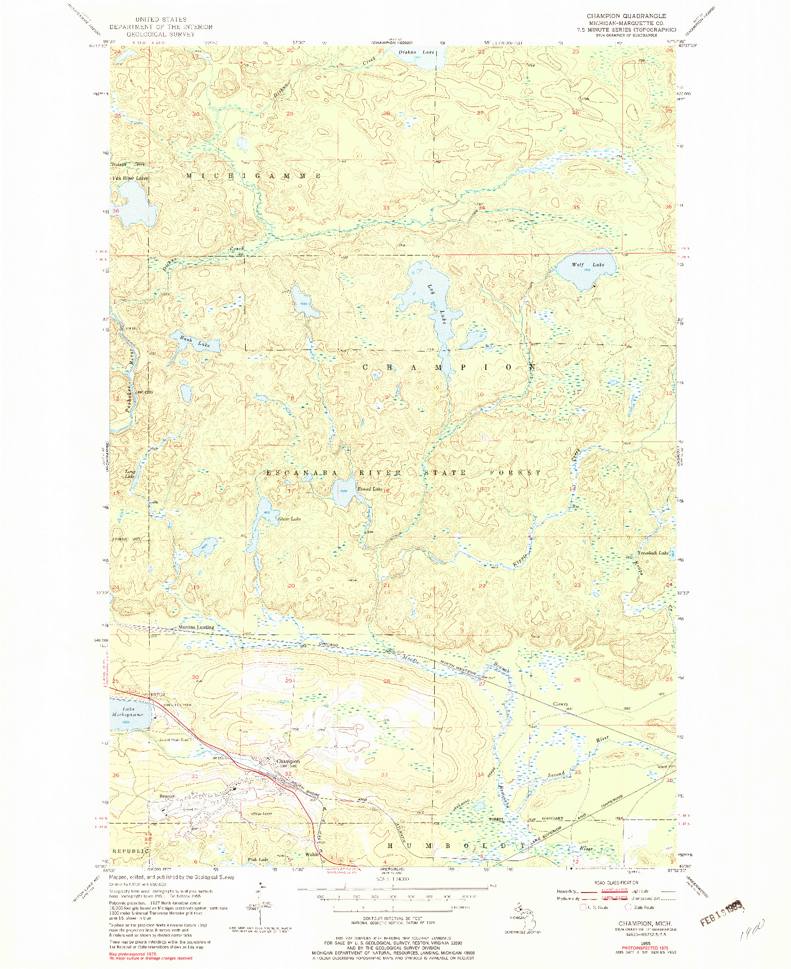 USGS 1:24000-SCALE QUADRANGLE FOR CHAMPION, MI 1955