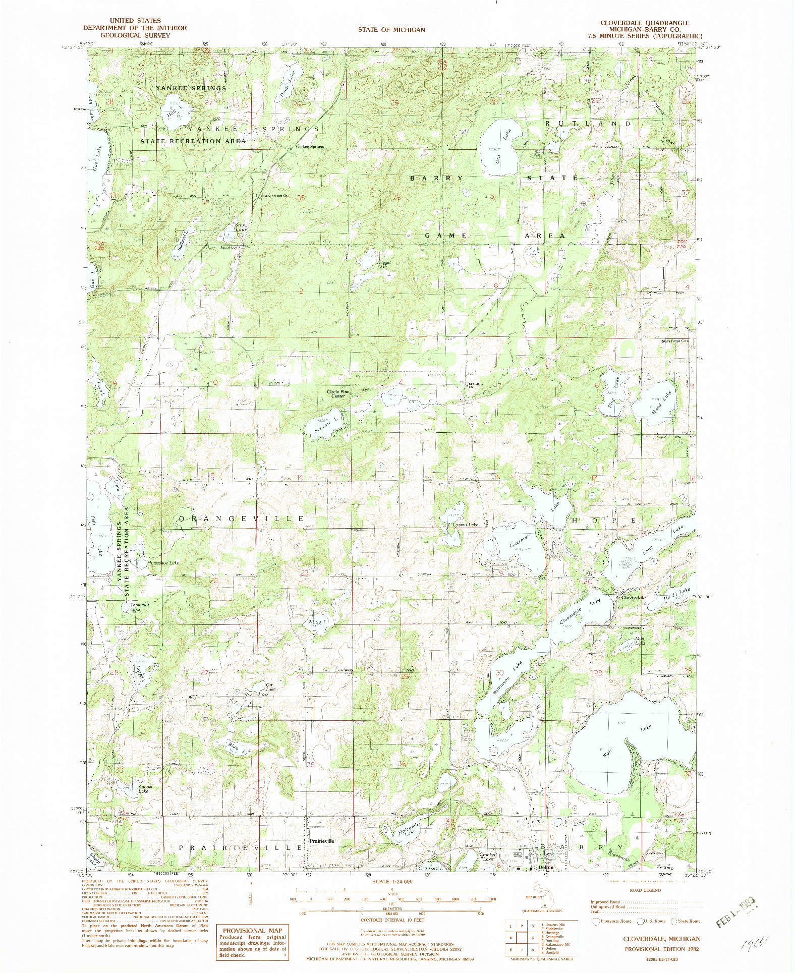 USGS 1:24000-SCALE QUADRANGLE FOR CLOVERDALE, MI 1982