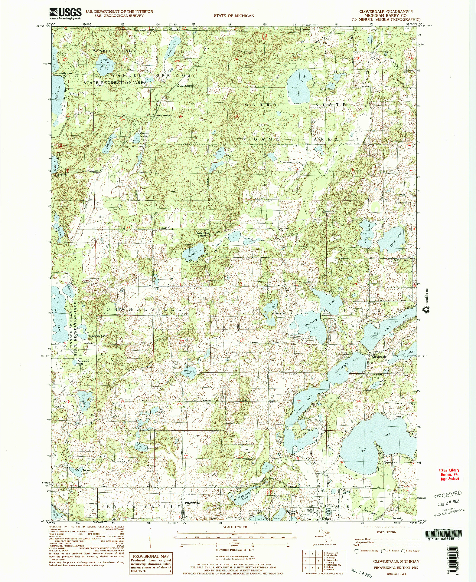 USGS 1:24000-SCALE QUADRANGLE FOR CLOVERDALE, MI 1982