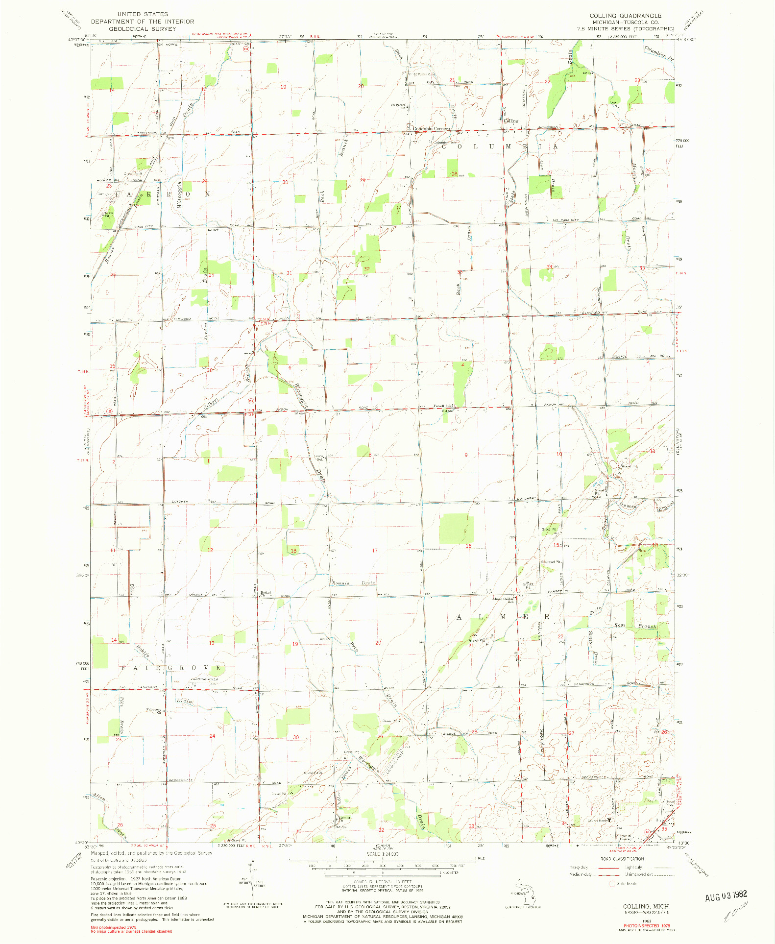 USGS 1:24000-SCALE QUADRANGLE FOR COLLING, MI 1963