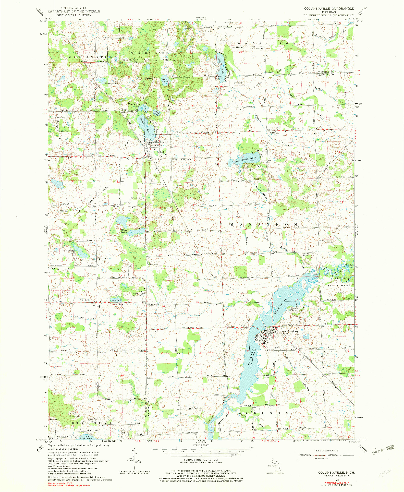 USGS 1:24000-SCALE QUADRANGLE FOR COLUMBIAVILLE, MI 1963