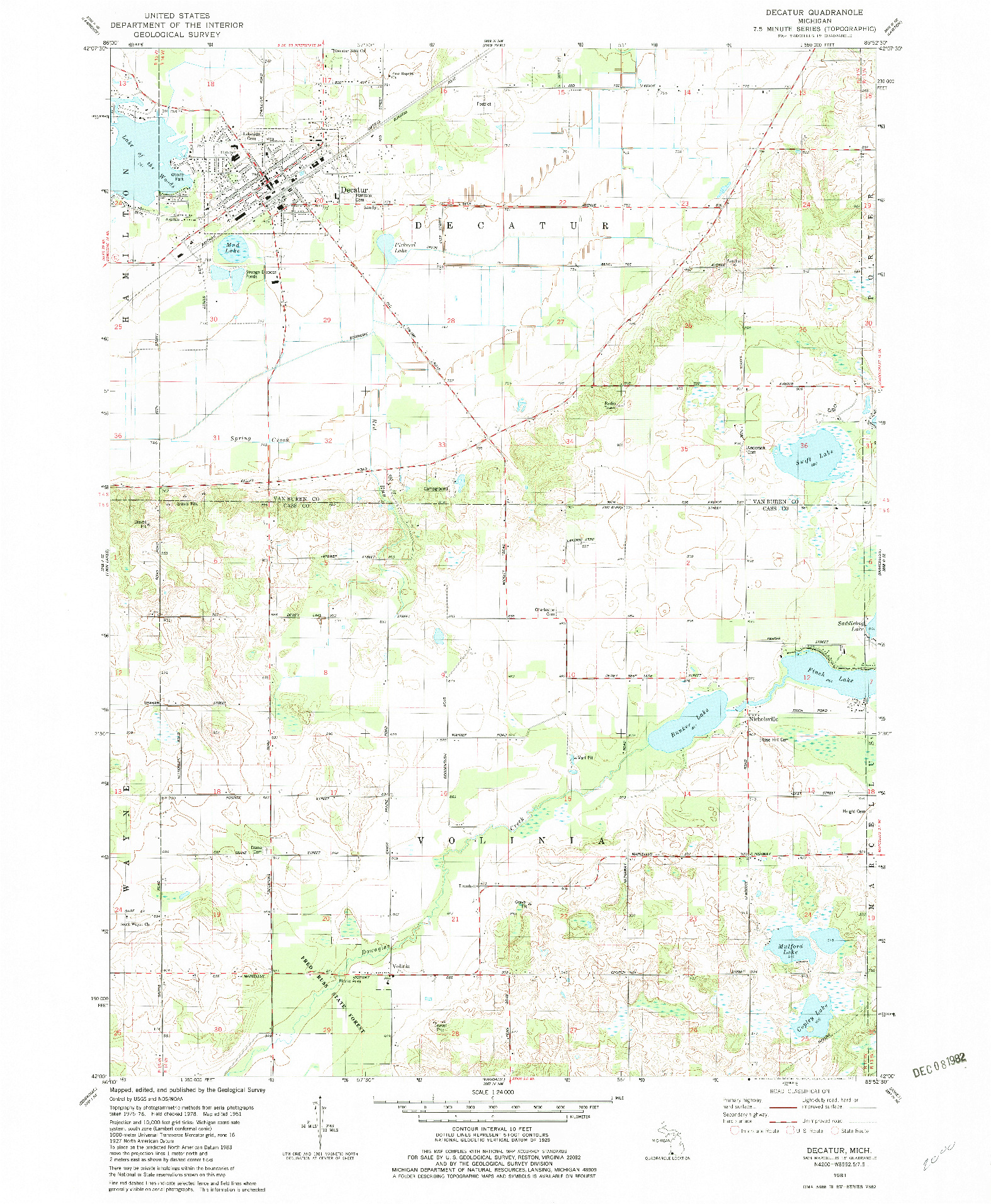 USGS 1:24000-SCALE QUADRANGLE FOR DECATUR, MI 1981