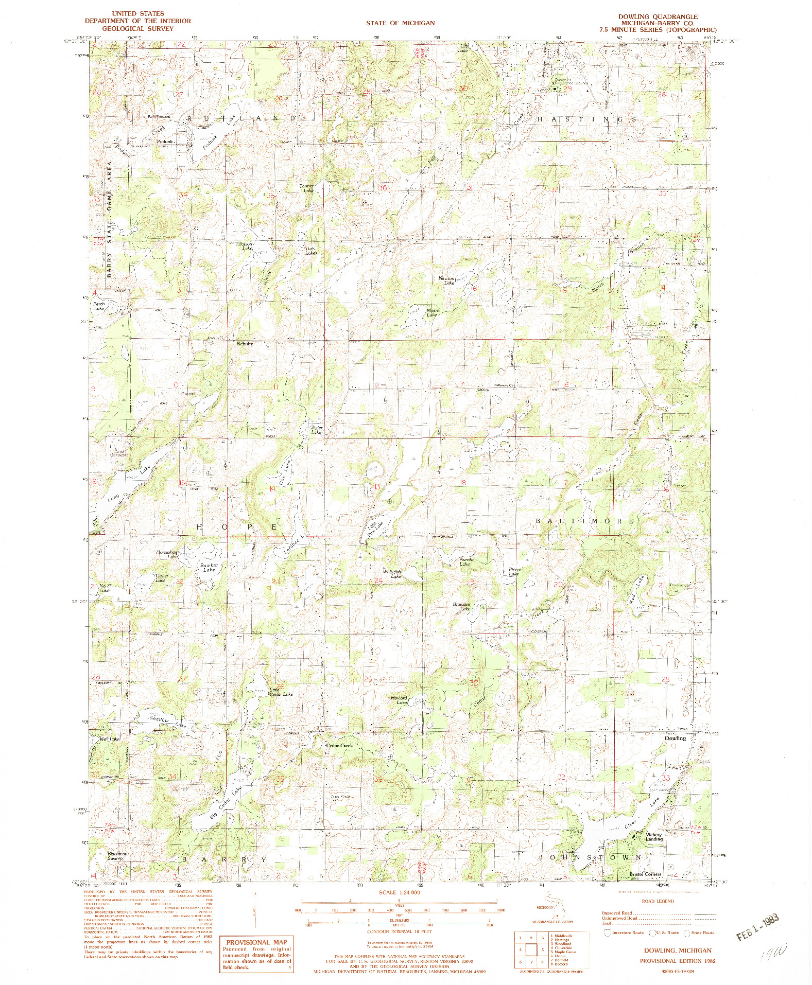 USGS 1:24000-SCALE QUADRANGLE FOR DOWLING, MI 1982