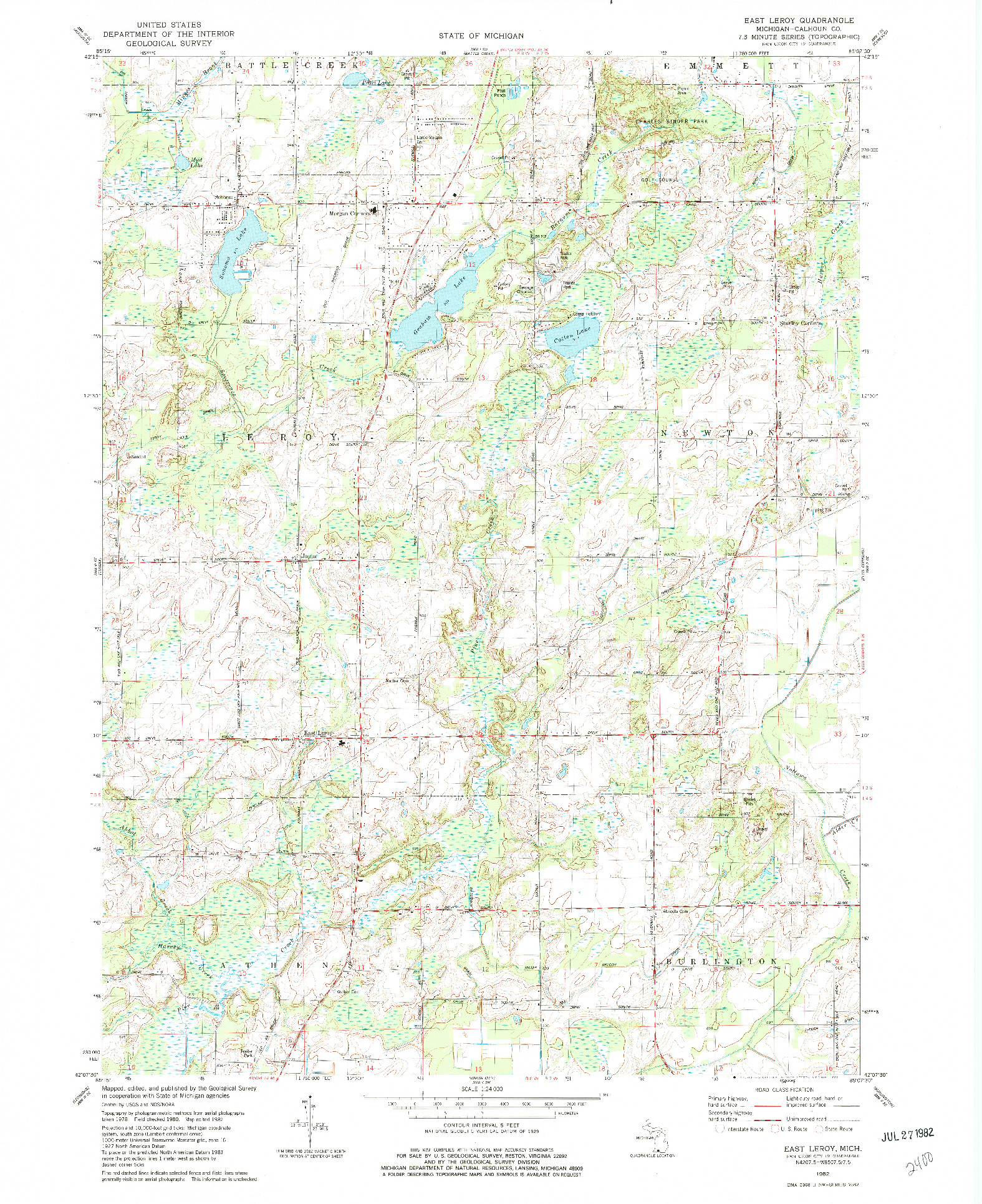 USGS 1:24000-SCALE QUADRANGLE FOR EAST LEROY, MI 1982