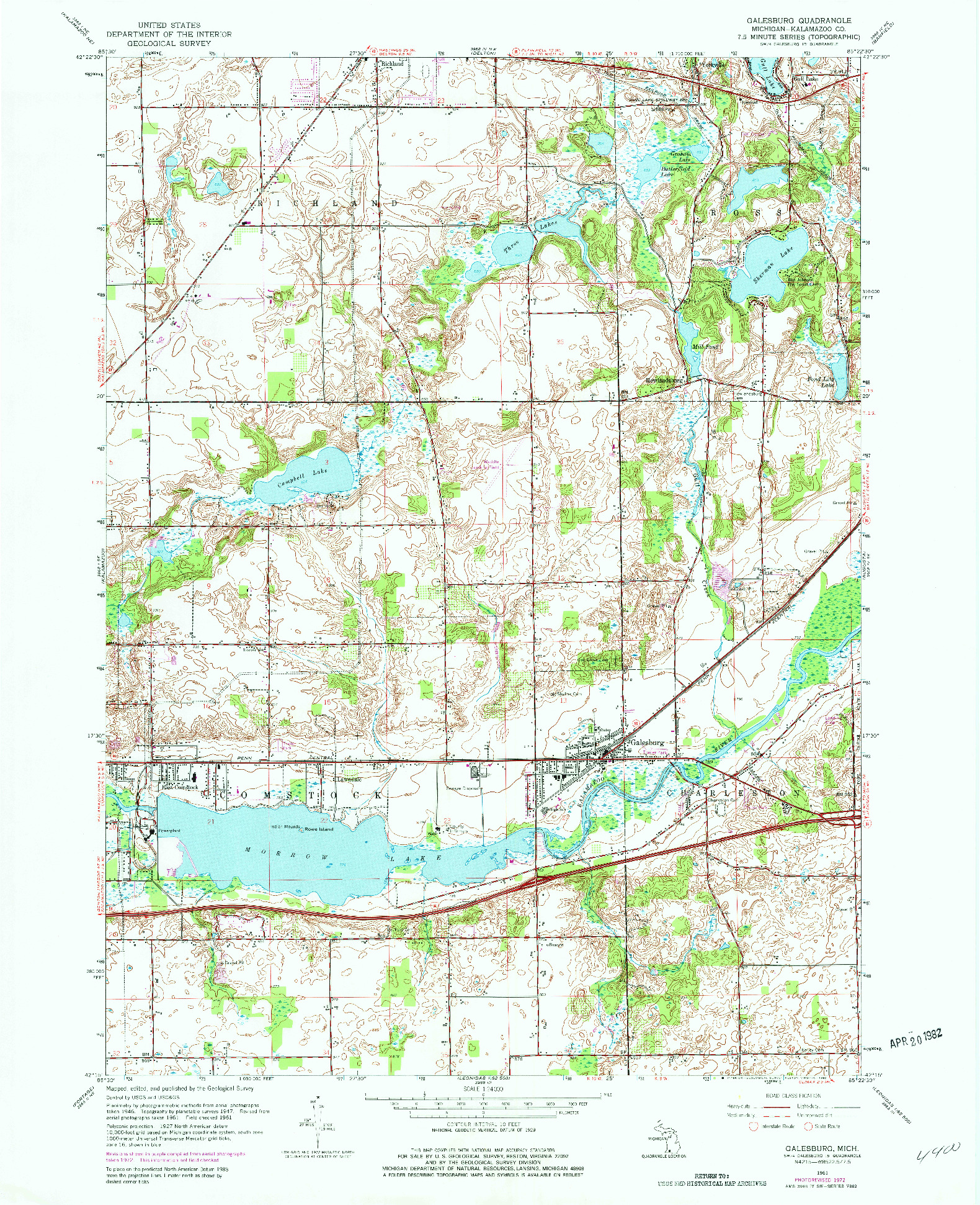 USGS 1:24000-SCALE QUADRANGLE FOR GALESBURG, MI 1961