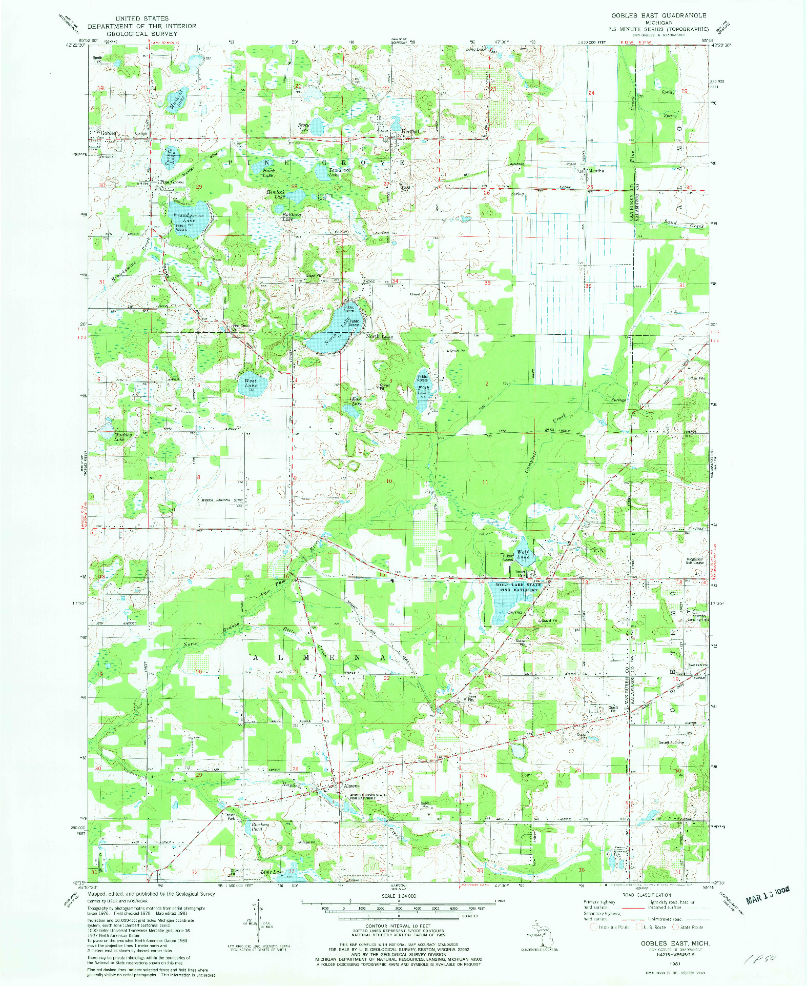 USGS 1:24000-SCALE QUADRANGLE FOR GOBLES EAST, MI 1981