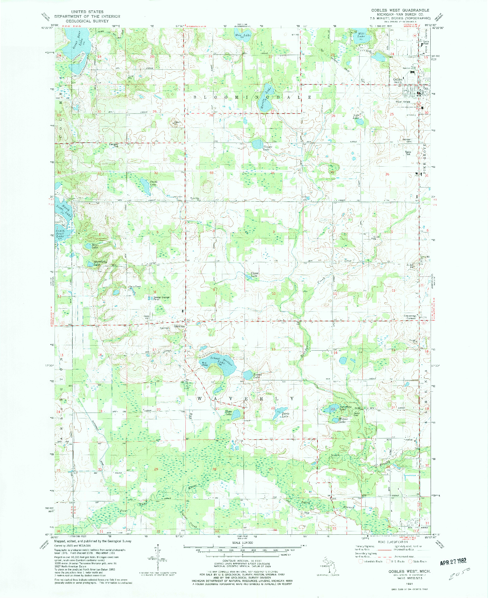 USGS 1:24000-SCALE QUADRANGLE FOR GOBLES WEST, MI 1981