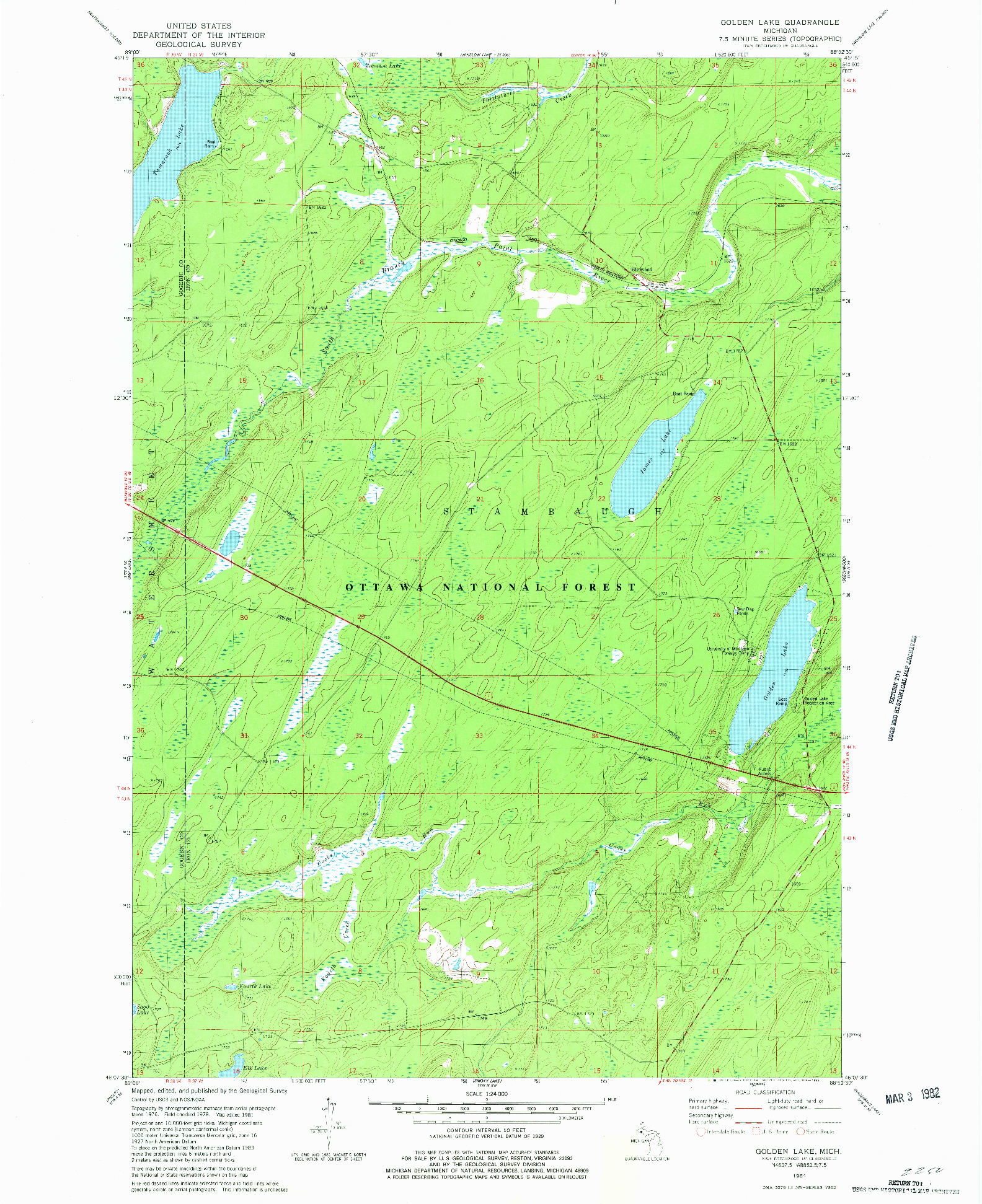 USGS 1:24000-SCALE QUADRANGLE FOR GOLDEN LAKE, MI 1981