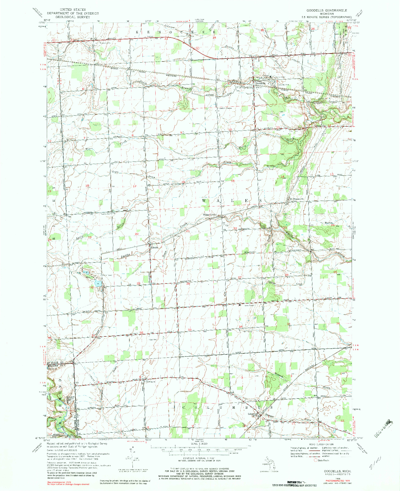 USGS 1:24000-SCALE QUADRANGLE FOR GOODELLS, MI 1968
