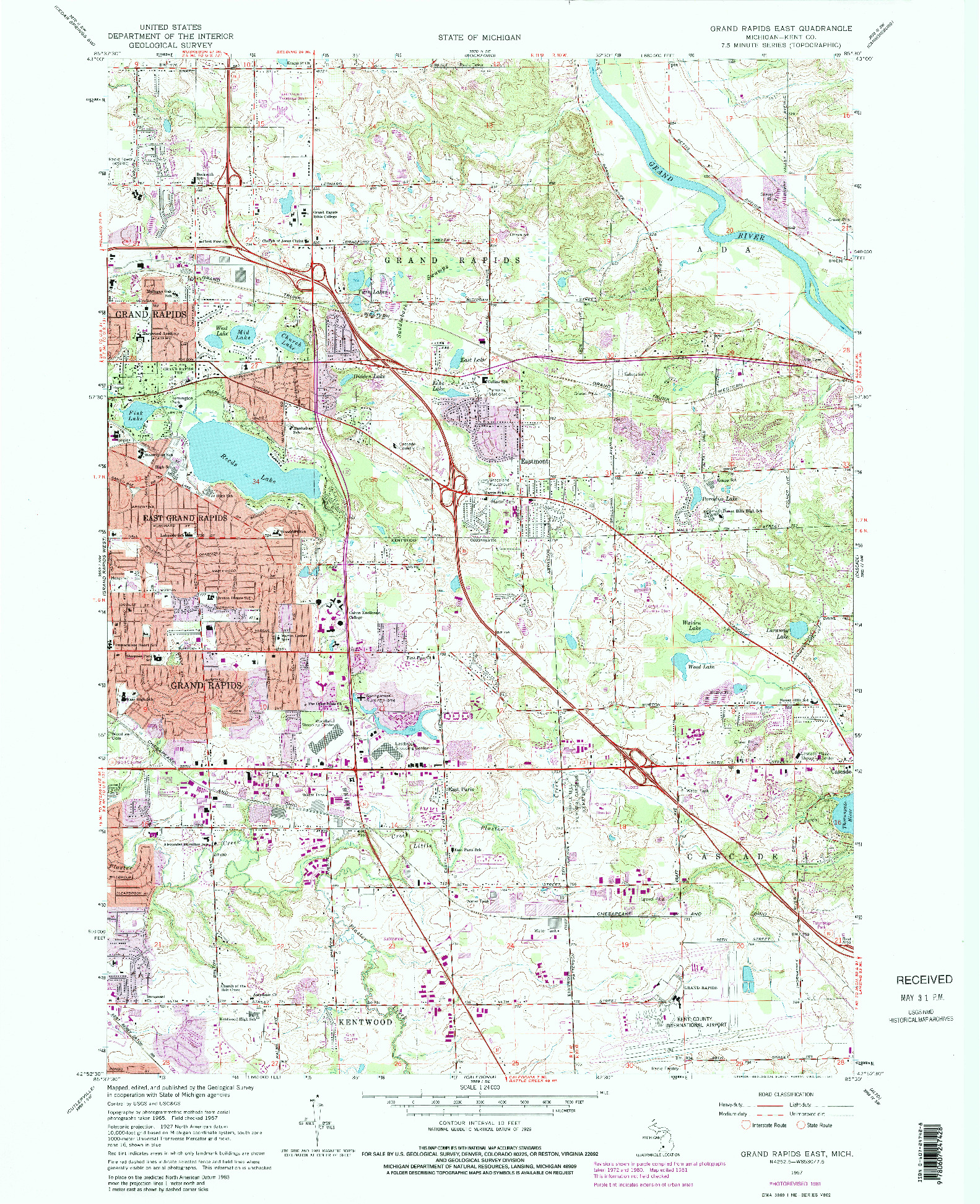 USGS 1:24000-SCALE QUADRANGLE FOR GRAND RAPIDS EAST, MI 1967