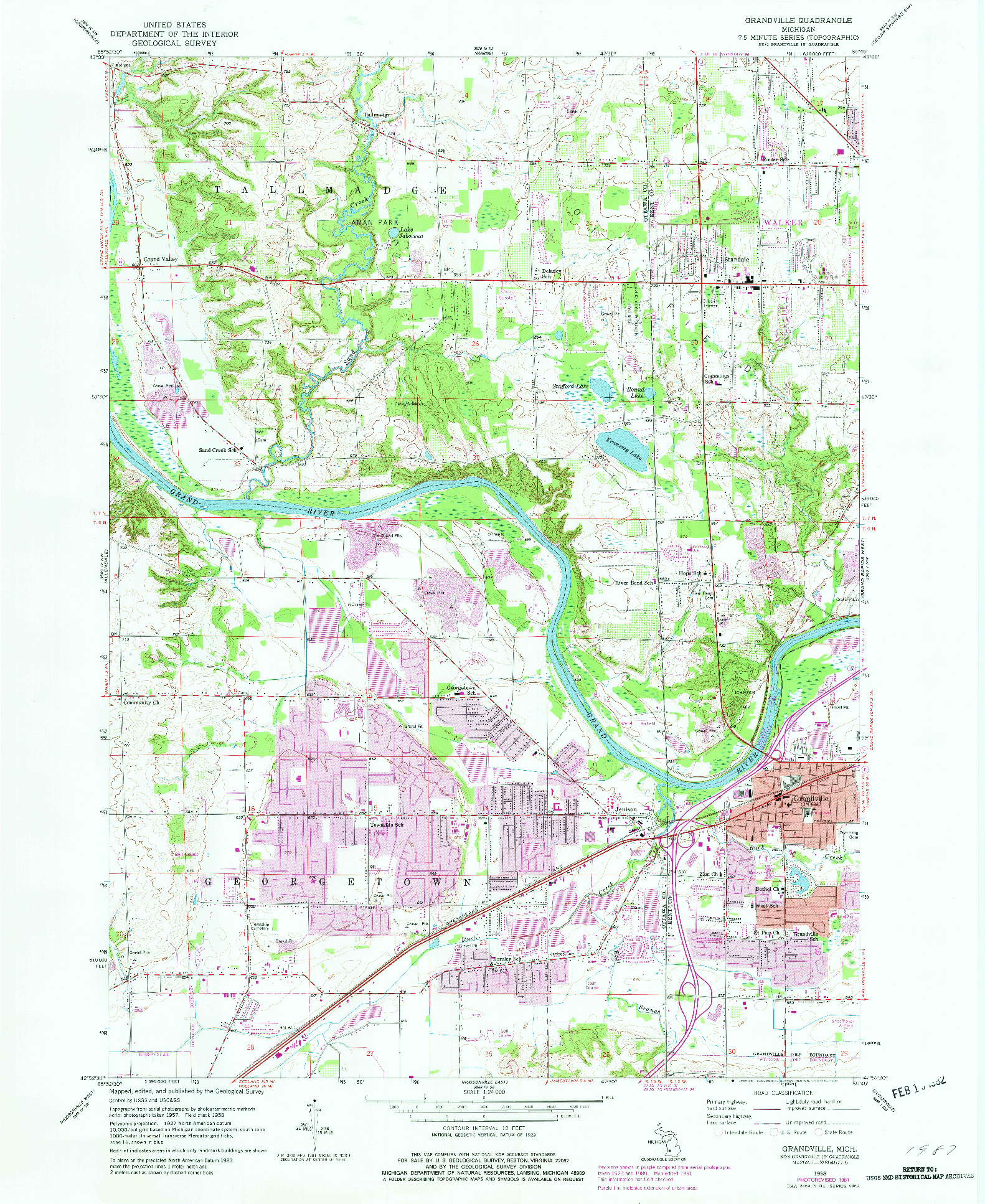 USGS 1:24000-SCALE QUADRANGLE FOR GRANDVILLE, MI 1958