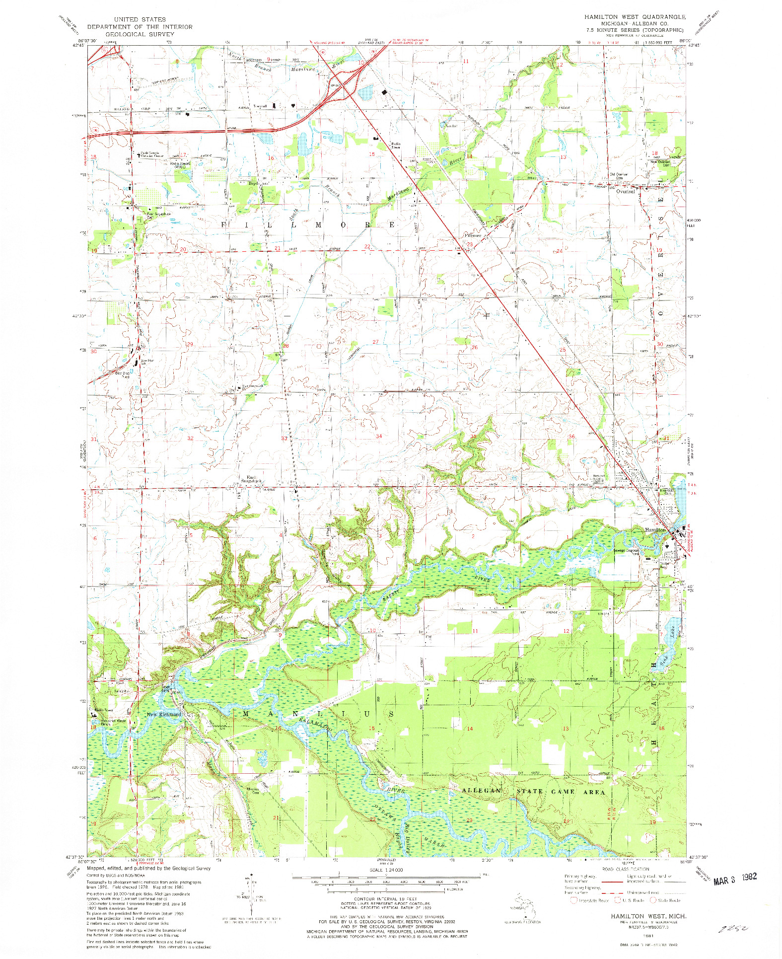 USGS 1:24000-SCALE QUADRANGLE FOR HAMILTON WEST, MI 1981