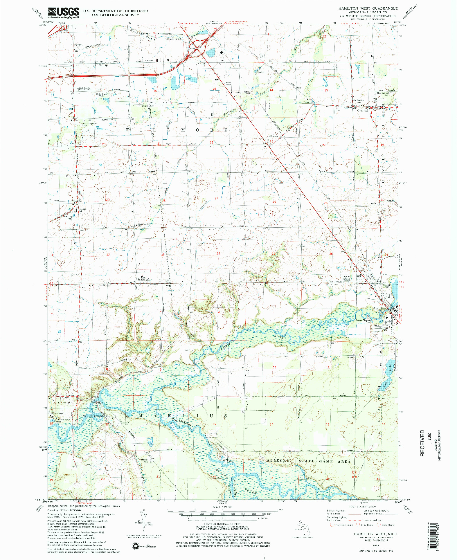 USGS 1:24000-SCALE QUADRANGLE FOR HAMILTON WEST, MI 1981