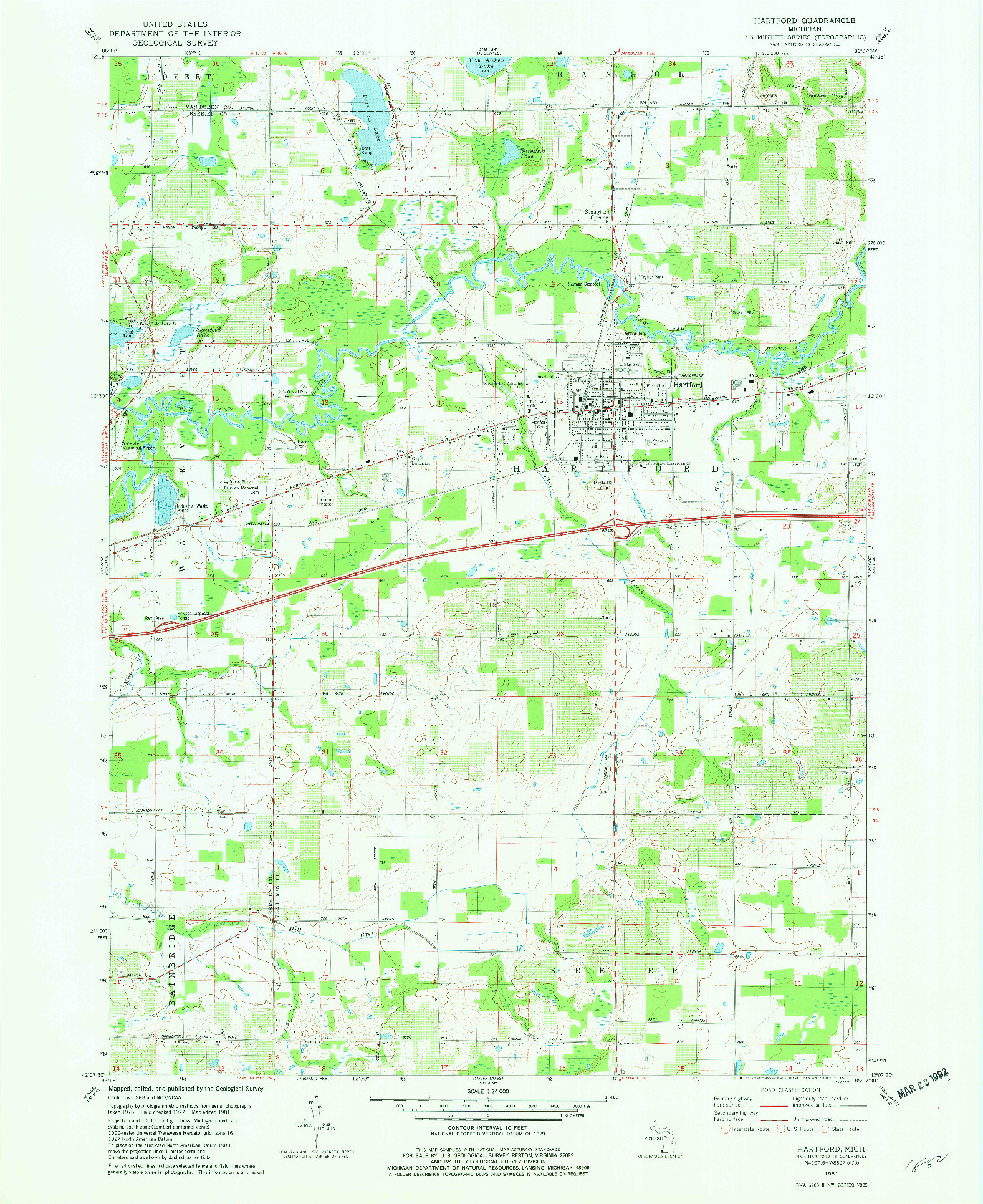 USGS 1:24000-SCALE QUADRANGLE FOR HARTFORD, MI 1981