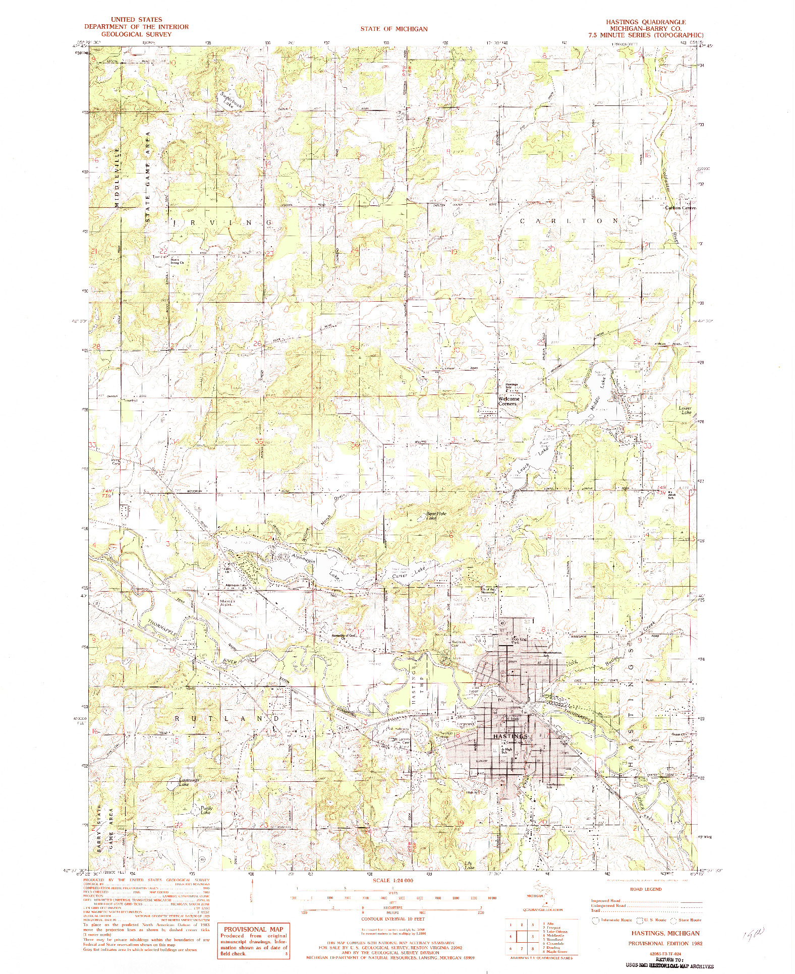 USGS 1:24000-SCALE QUADRANGLE FOR HASTINGS, MI 1982
