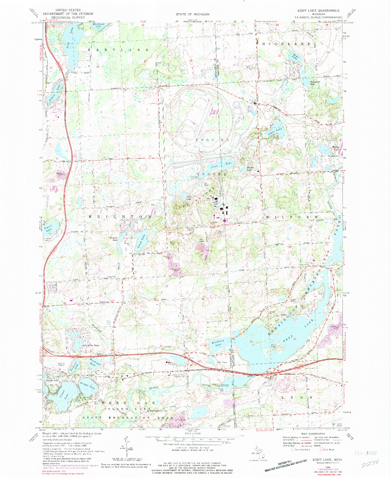 USGS 1:24000-SCALE QUADRANGLE FOR KENT LAKE, MI 1968