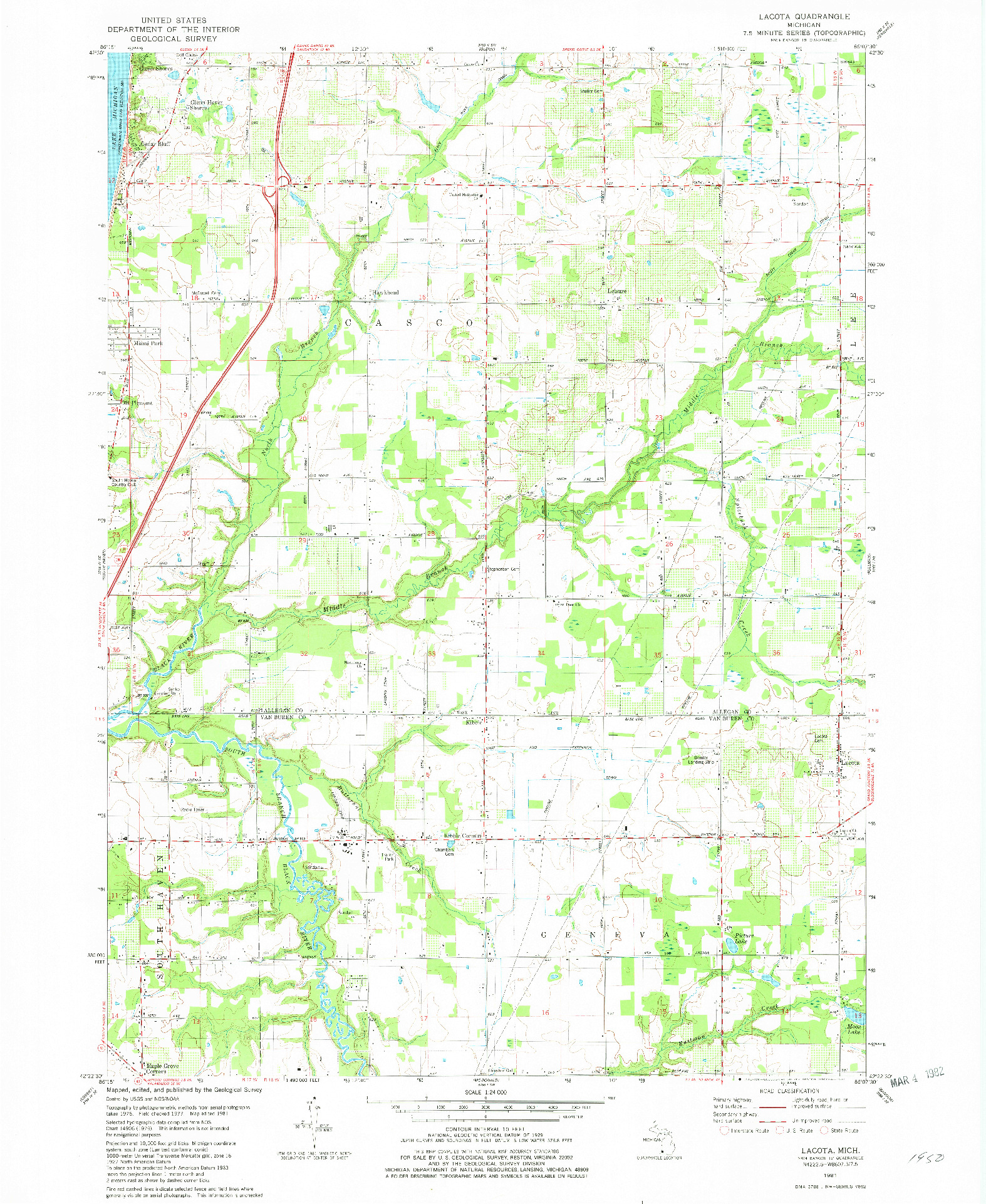 USGS 1:24000-SCALE QUADRANGLE FOR LACOTA, MI 1981