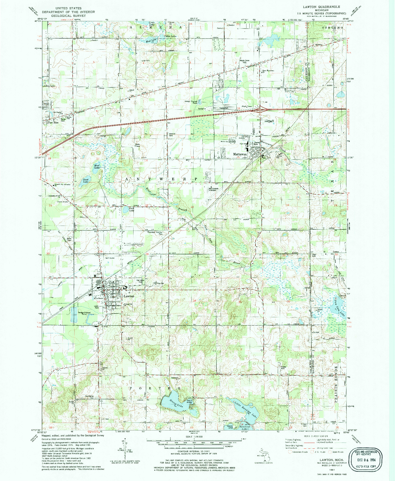 USGS 1:24000-SCALE QUADRANGLE FOR LAWTON, MI 1981