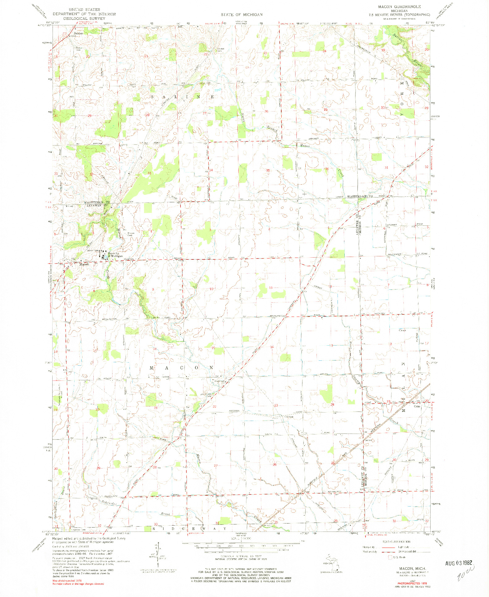 USGS 1:24000-SCALE QUADRANGLE FOR MACON, MI 1967