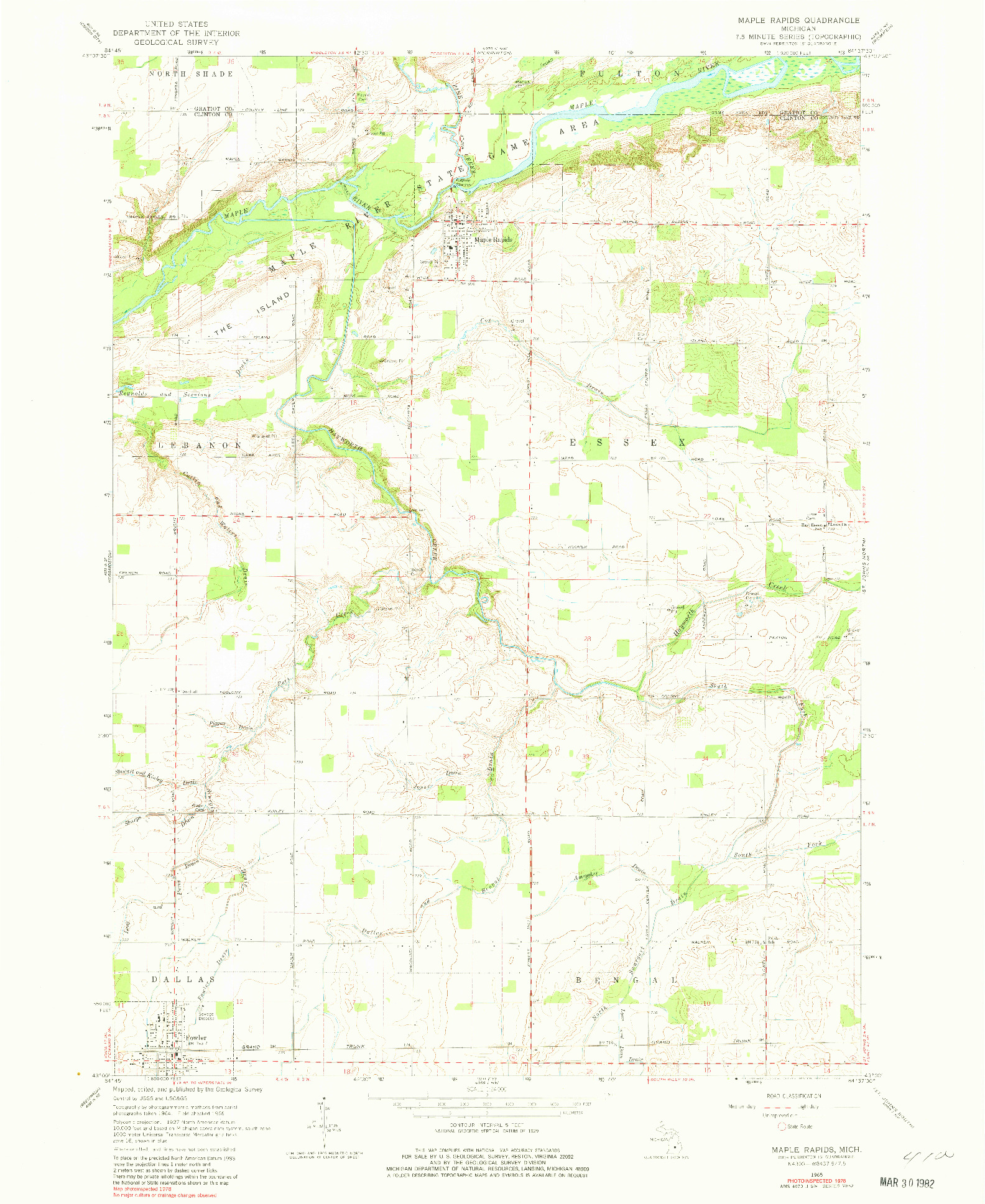 USGS 1:24000-SCALE QUADRANGLE FOR MAPLE RAPIDS, MI 1965