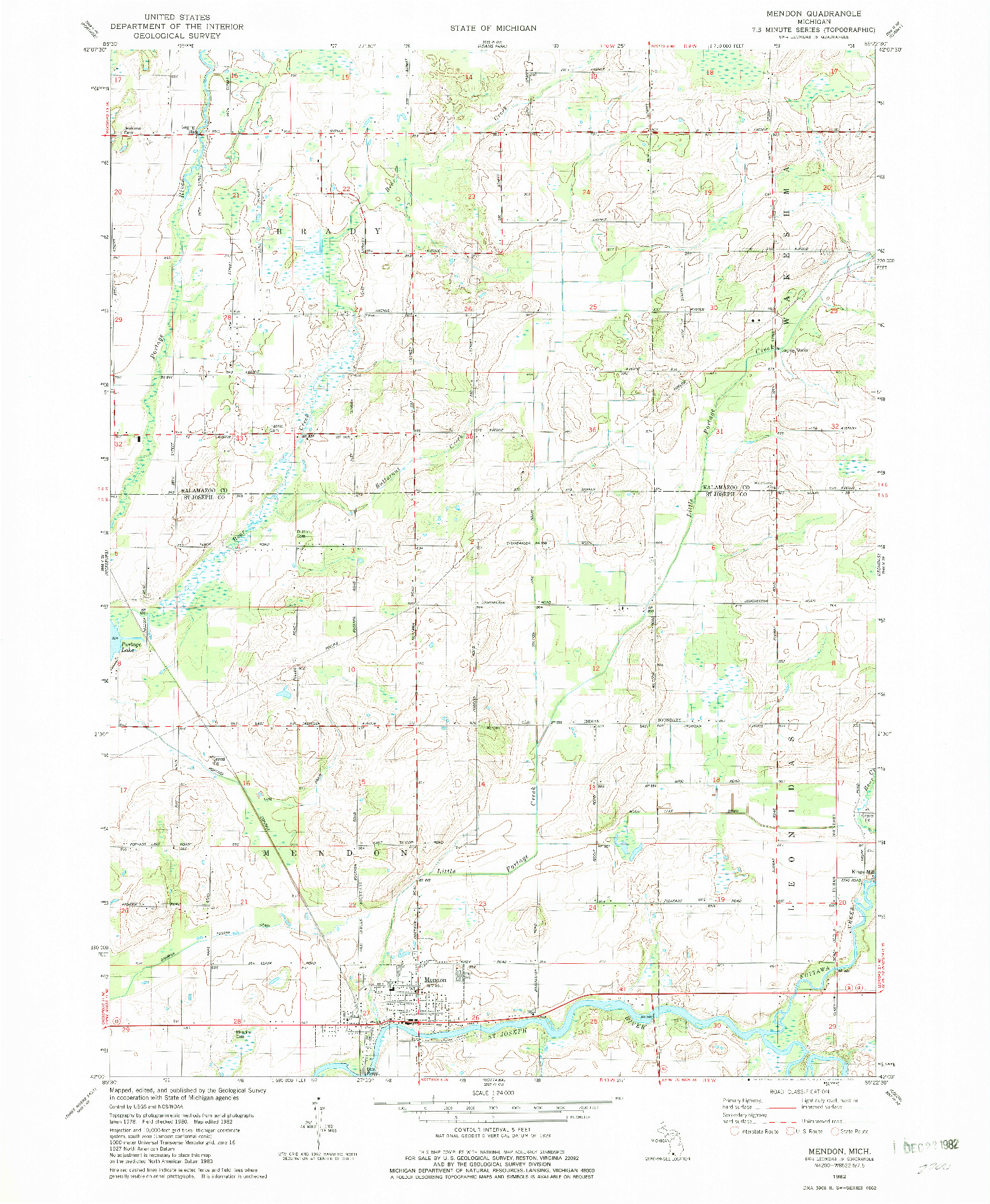 USGS 1:24000-SCALE QUADRANGLE FOR MENDON, MI 1982