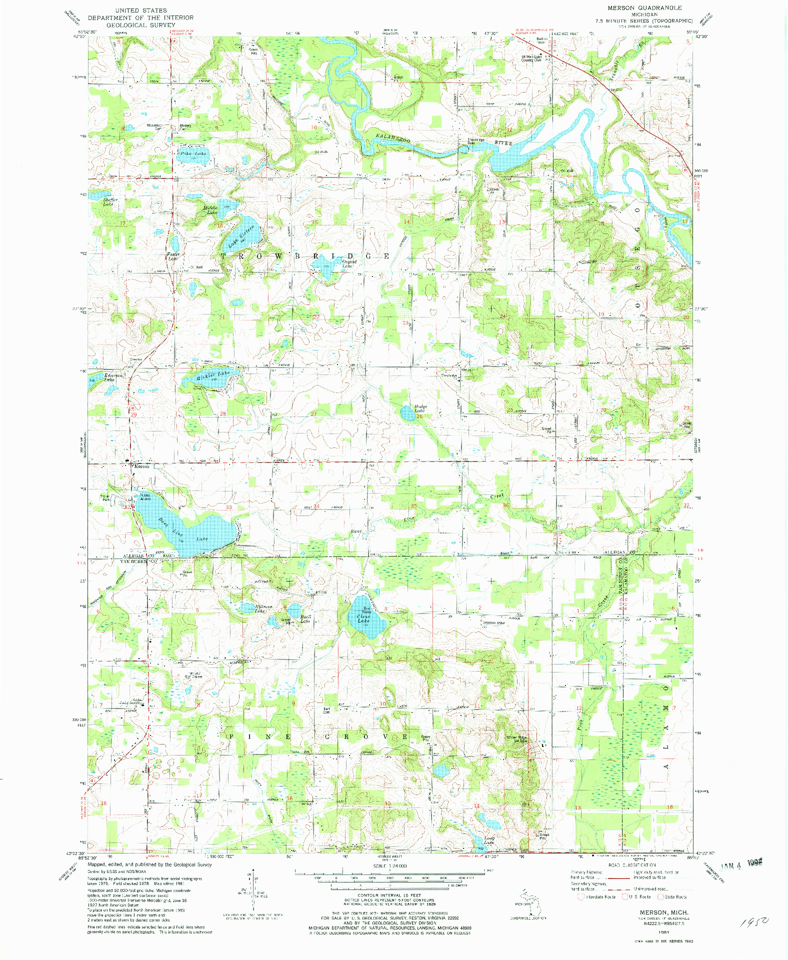 USGS 1:24000-SCALE QUADRANGLE FOR MERSON, MI 1981