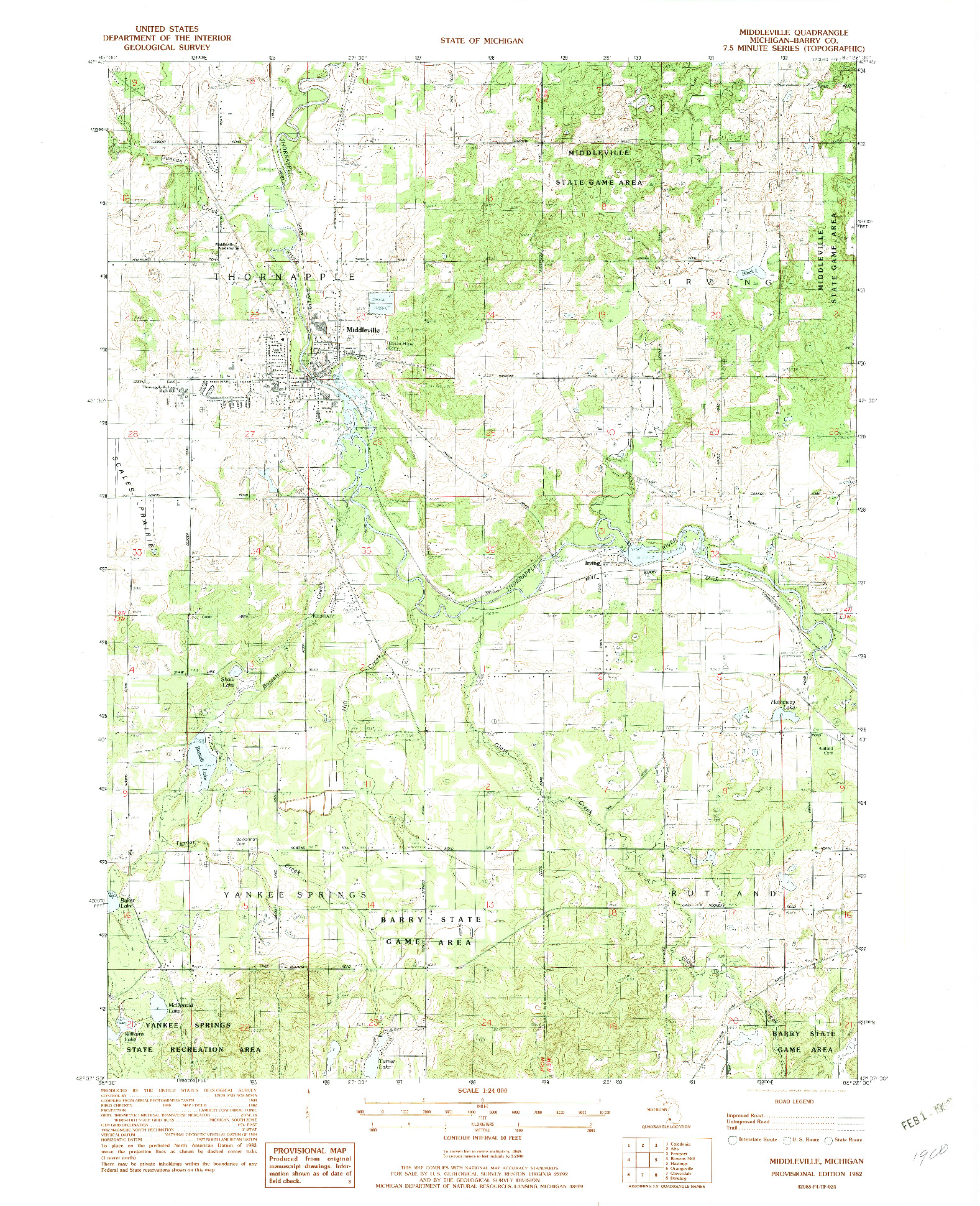 USGS 1:24000-SCALE QUADRANGLE FOR MIDDLEVILLE, MI 1982