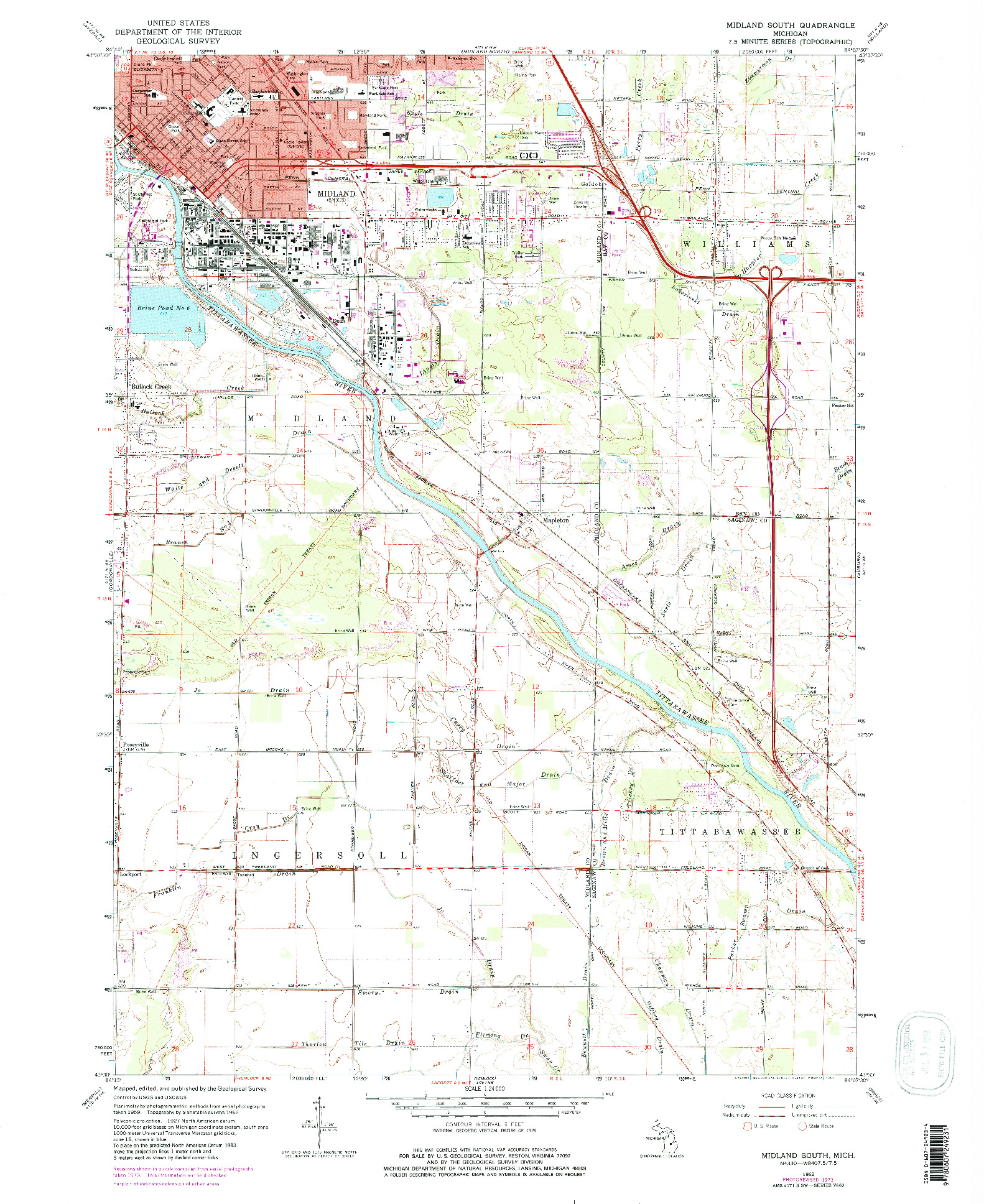 USGS 1:24000-SCALE QUADRANGLE FOR MIDLAND SOUTH, MI 1962