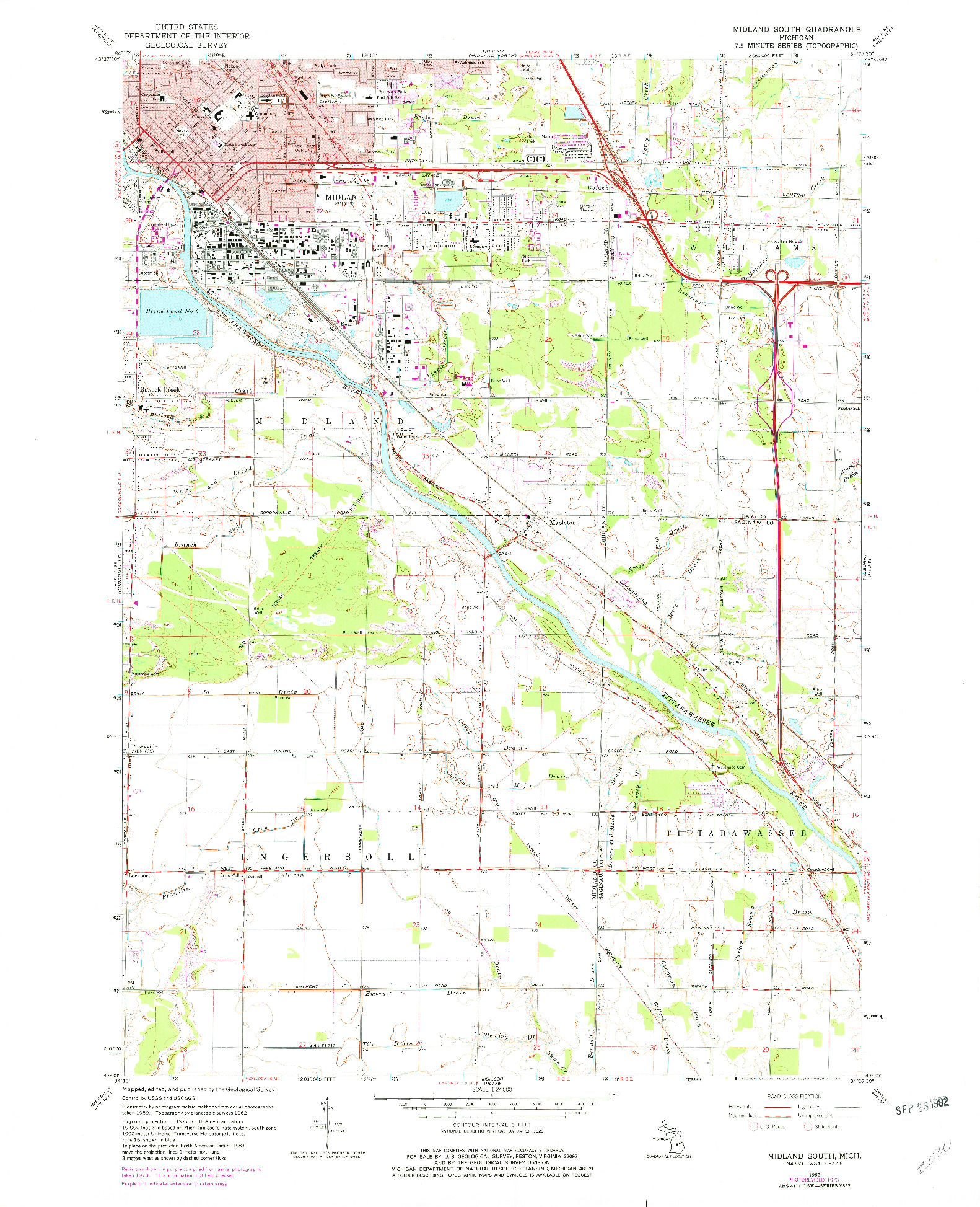 USGS 1:24000-SCALE QUADRANGLE FOR MIDLAND SOUTH, MI 1962