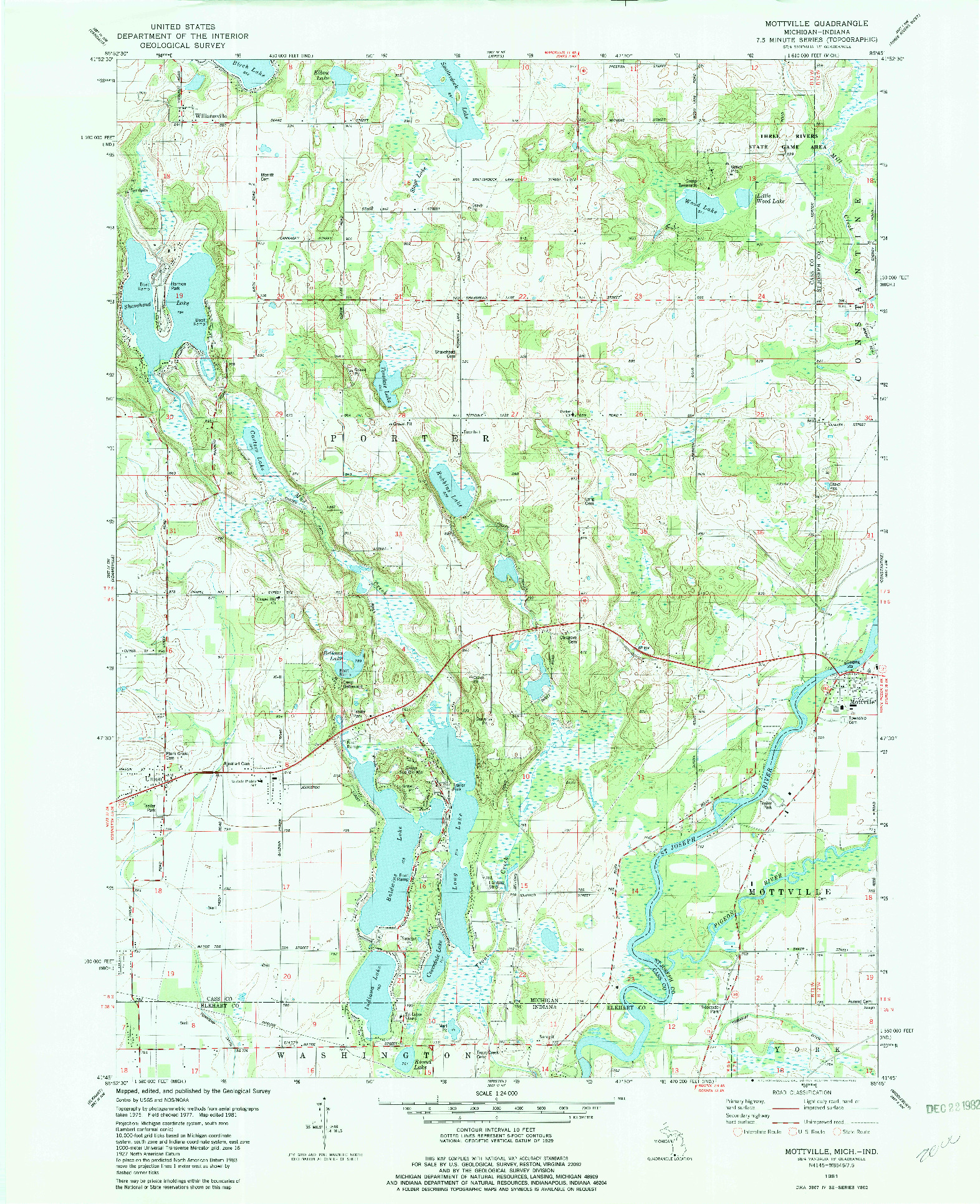 USGS 1:24000-SCALE QUADRANGLE FOR MOTTVILLE, MI 1981
