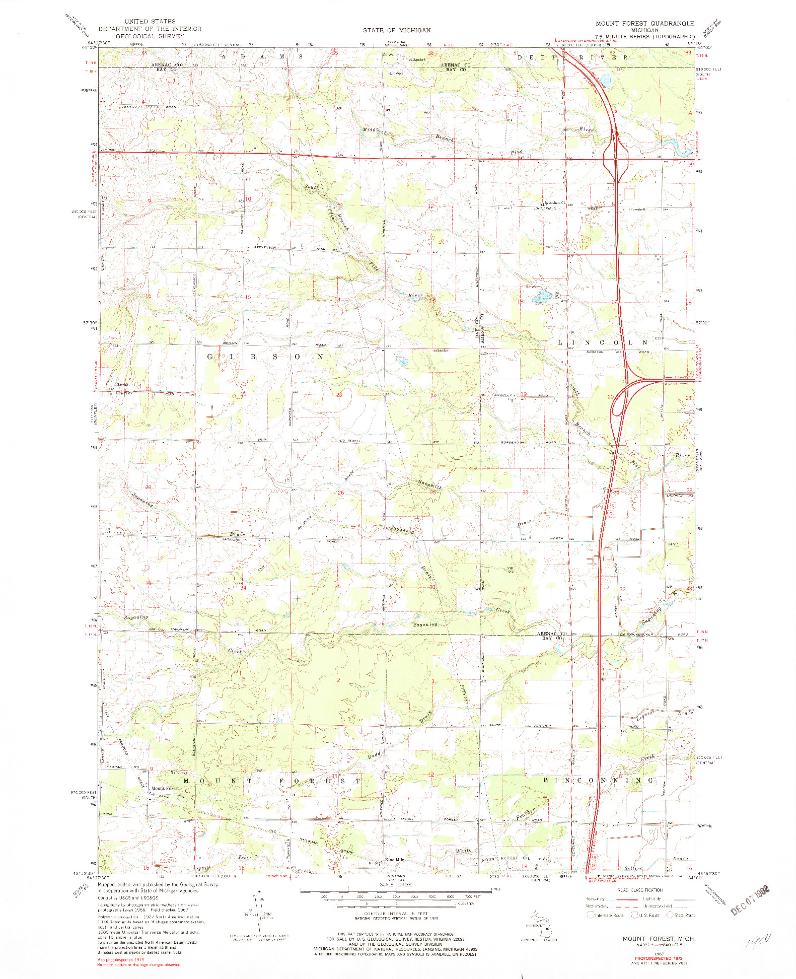 USGS 1:24000-SCALE QUADRANGLE FOR MOUNT FOREST, MI 1967