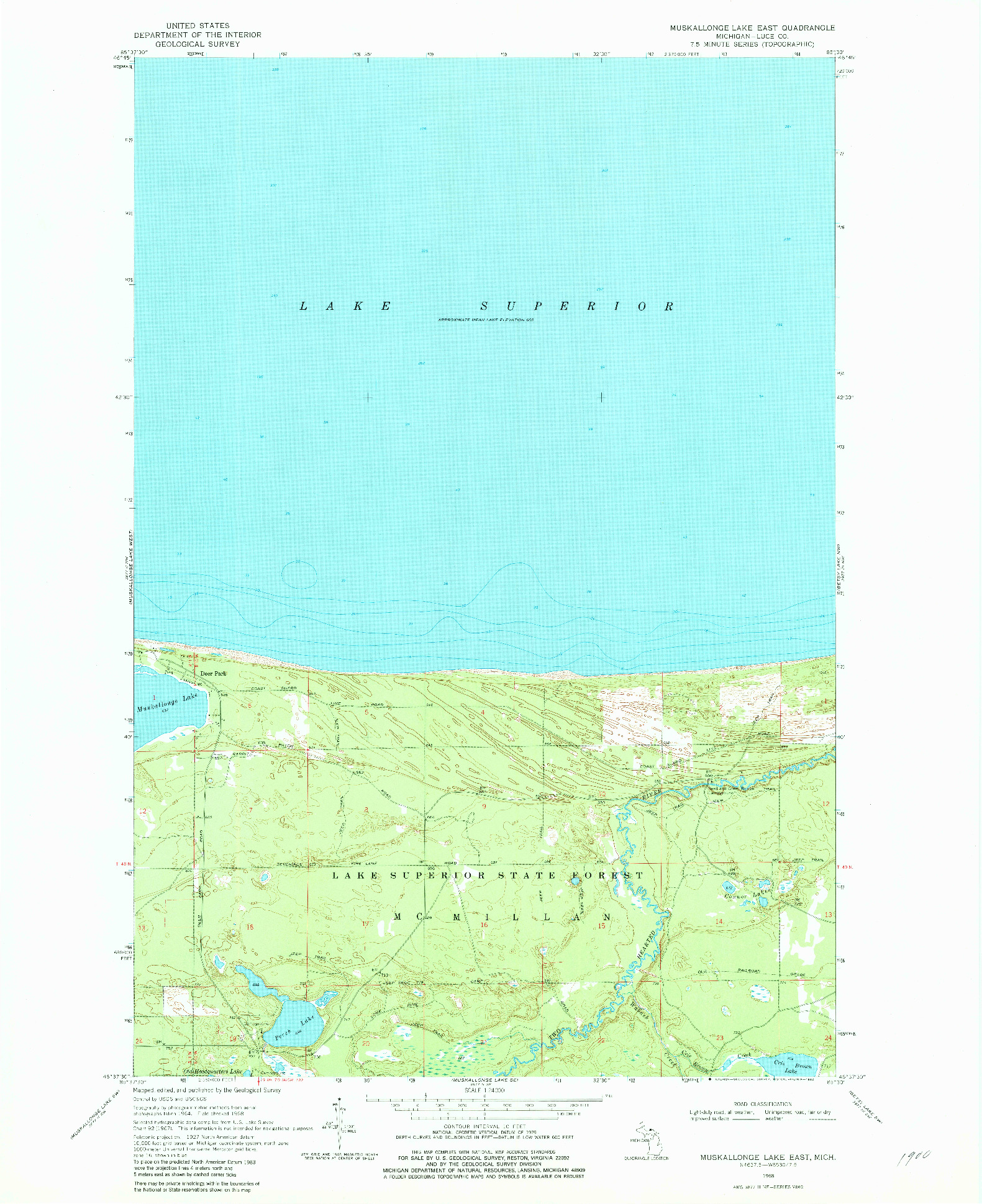 USGS 1:24000-SCALE QUADRANGLE FOR MUSKALLONGE LAKE EAST, MI 1968