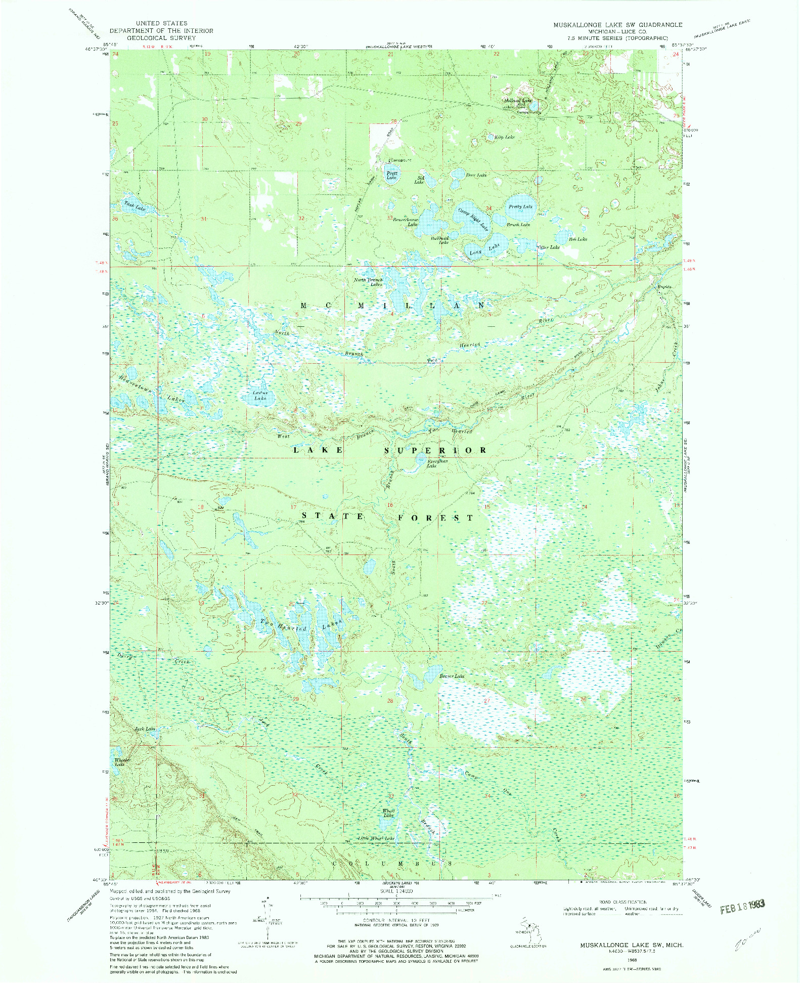 USGS 1:24000-SCALE QUADRANGLE FOR MUSKALLONGE LAKE SW, MI 1968