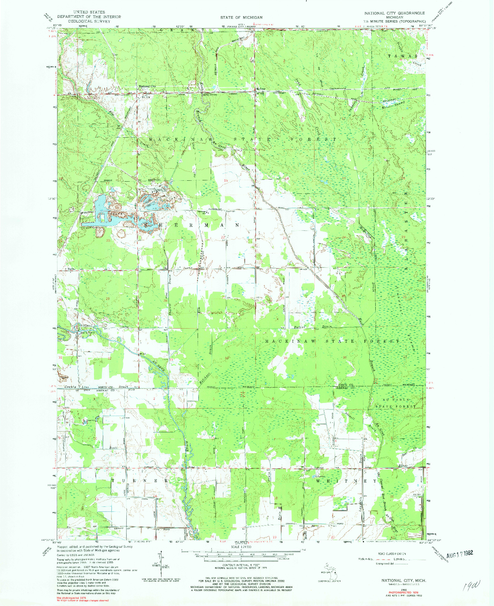 USGS 1:24000-SCALE QUADRANGLE FOR NATIONAL CITY, MI 1966