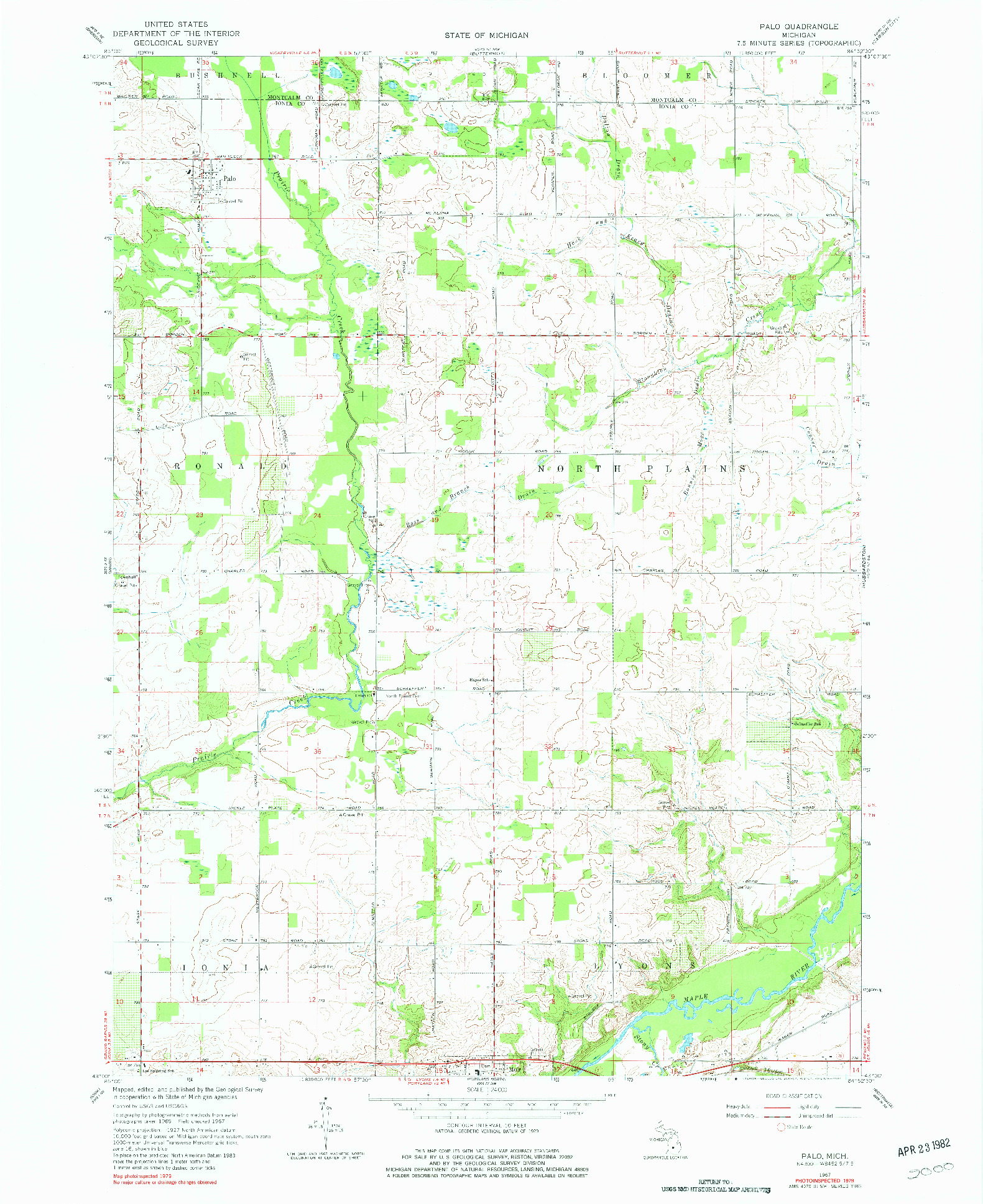 USGS 1:24000-SCALE QUADRANGLE FOR PALO, MI 1967