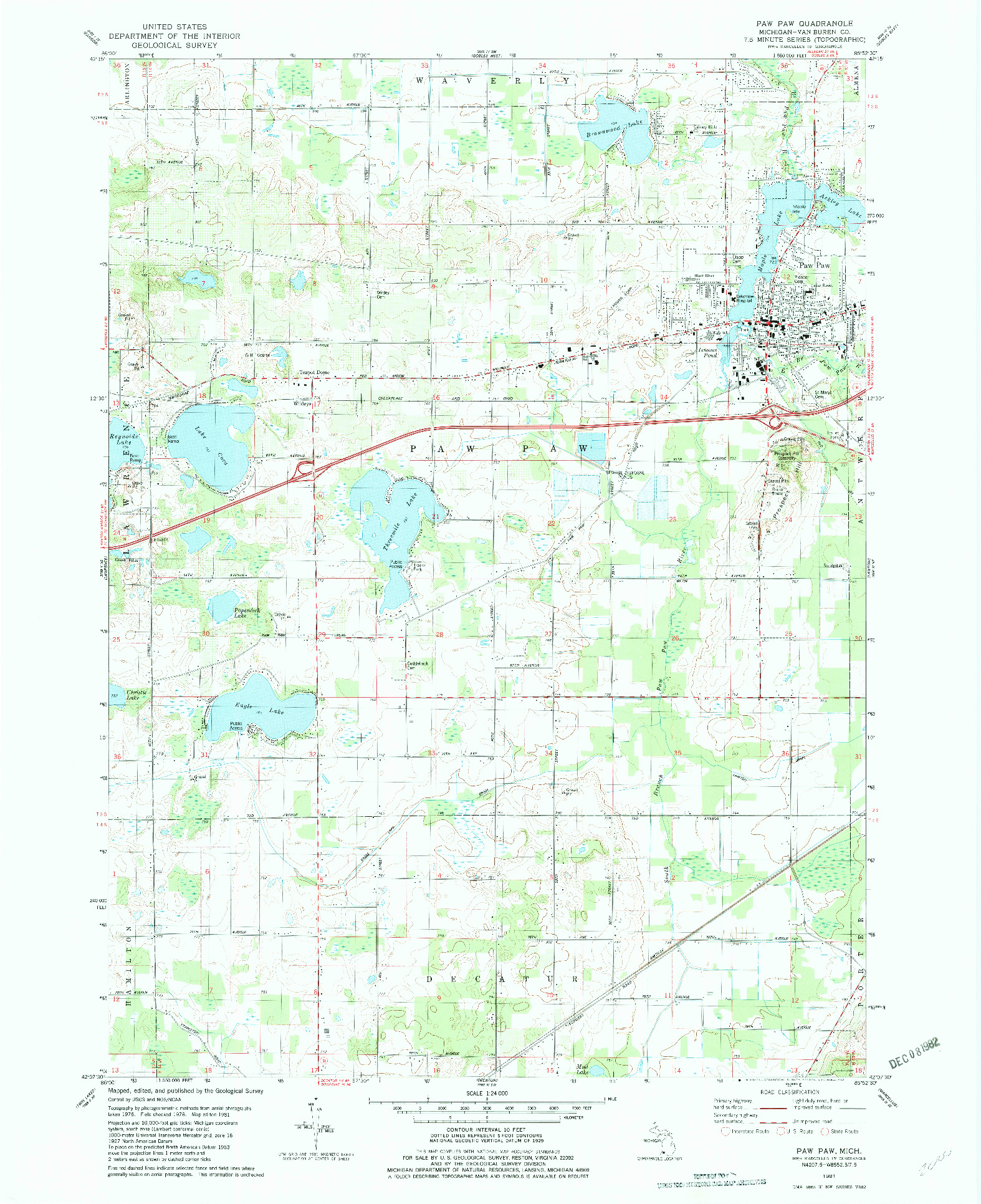 USGS 1:24000-SCALE QUADRANGLE FOR PAW PAW, MI 1981